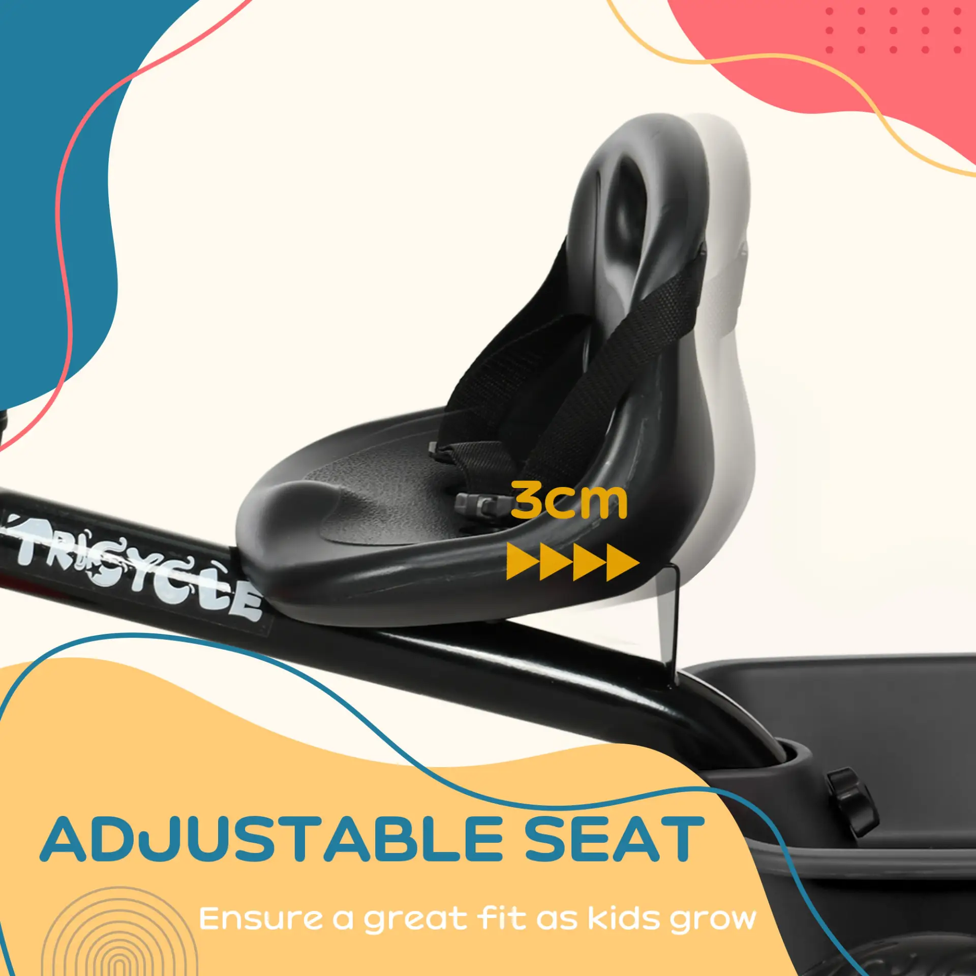 AIYAPLAY Kids Trike for 2-5 Years with Adjustable Seat, Pedal, Baskets, Black by All Mart Bristol Ltd