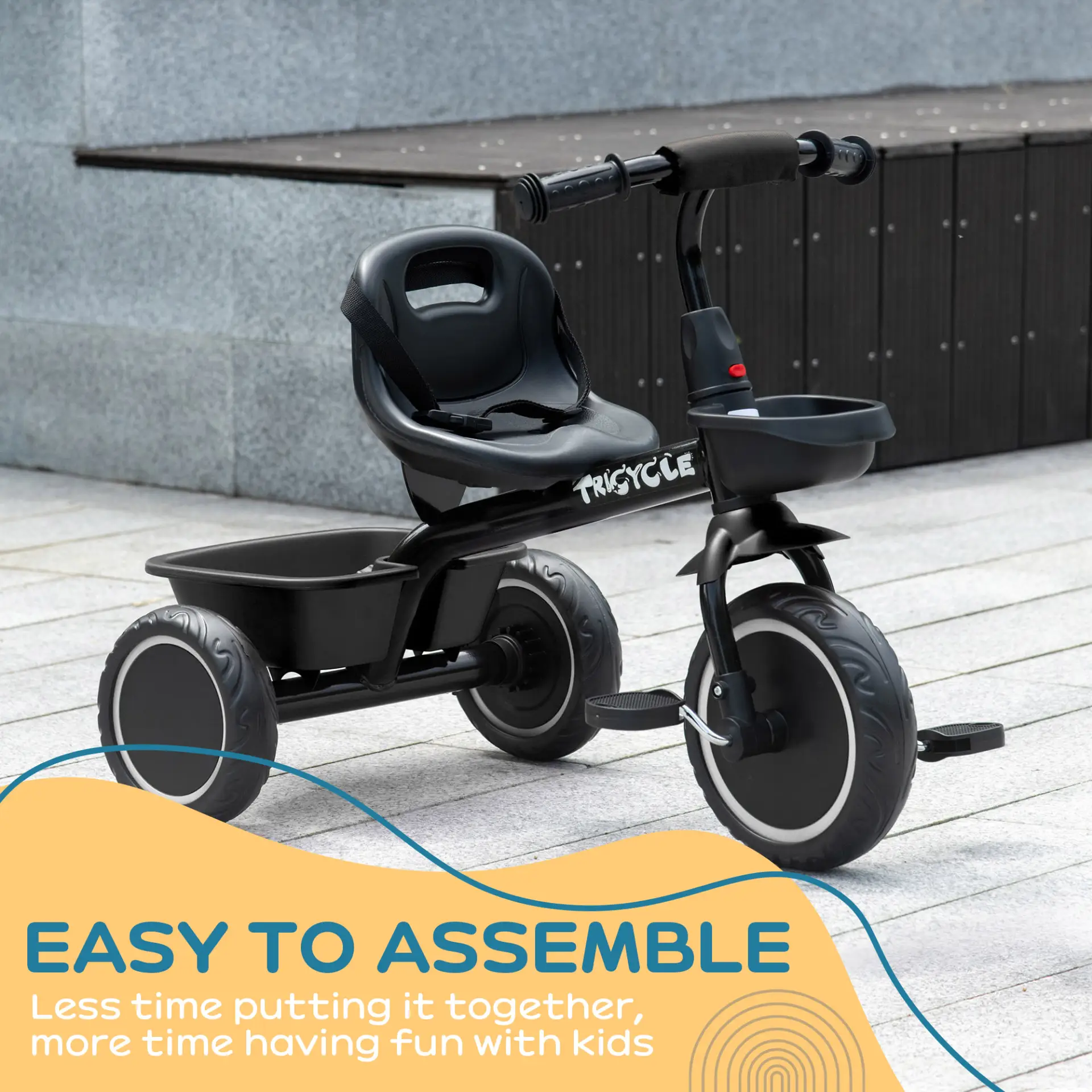 AIYAPLAY Kids Trike for 2-5 Years with Adjustable Seat, Pedal, Baskets, Black by All Mart Bristol Ltd