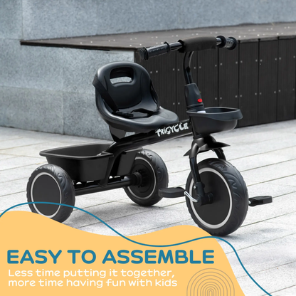 AIYAPLAY Kids Trike for 2-5 Years with Adjustable Seat, Pedal, Baskets, Black by All Mart Bristol Ltd