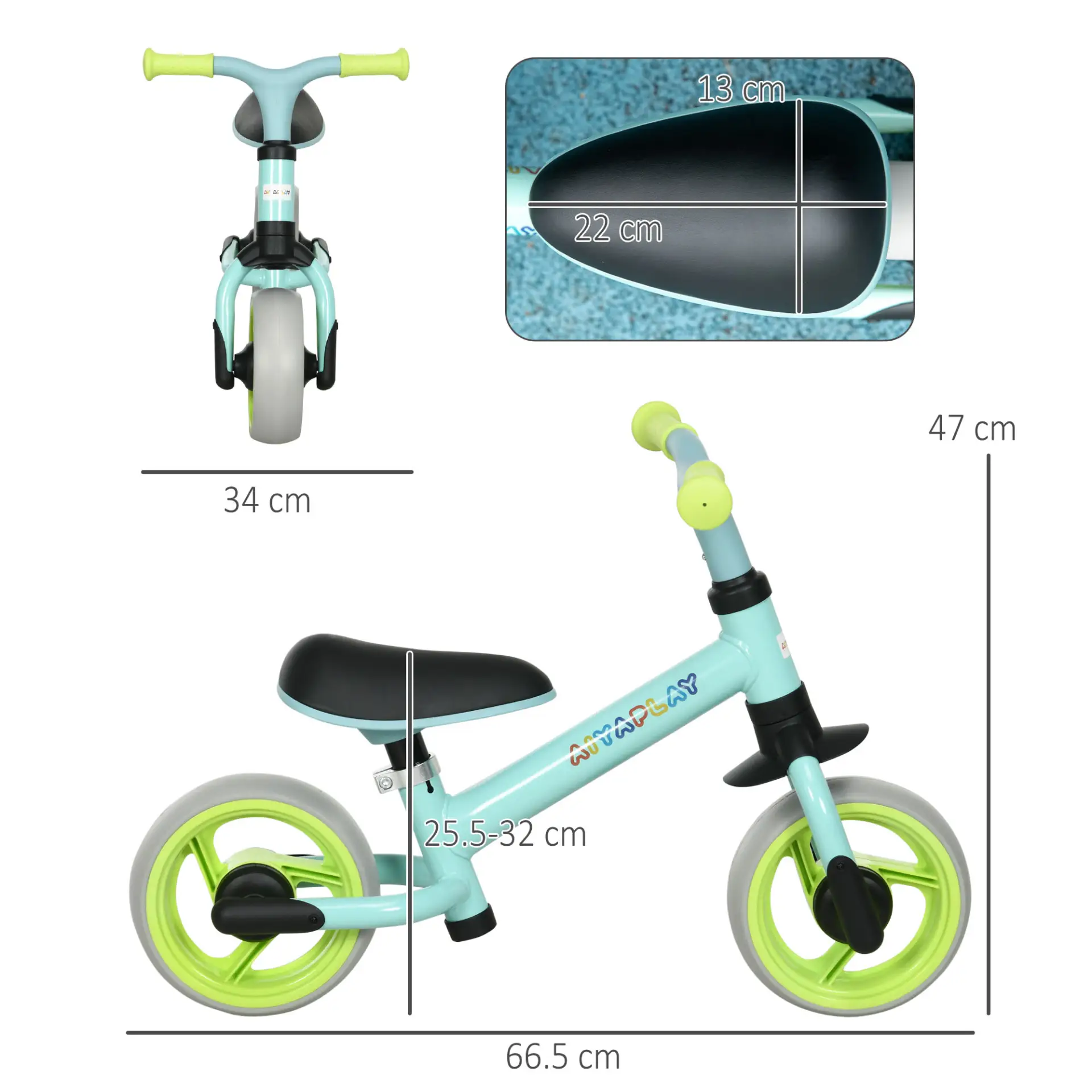 AIYAPLAY 8" Balance Bike, Lightweight Training Bike for Children, with Adjustable Seat, EVA Wheels, Easy installation - Green by All Mart Bristol Ltd