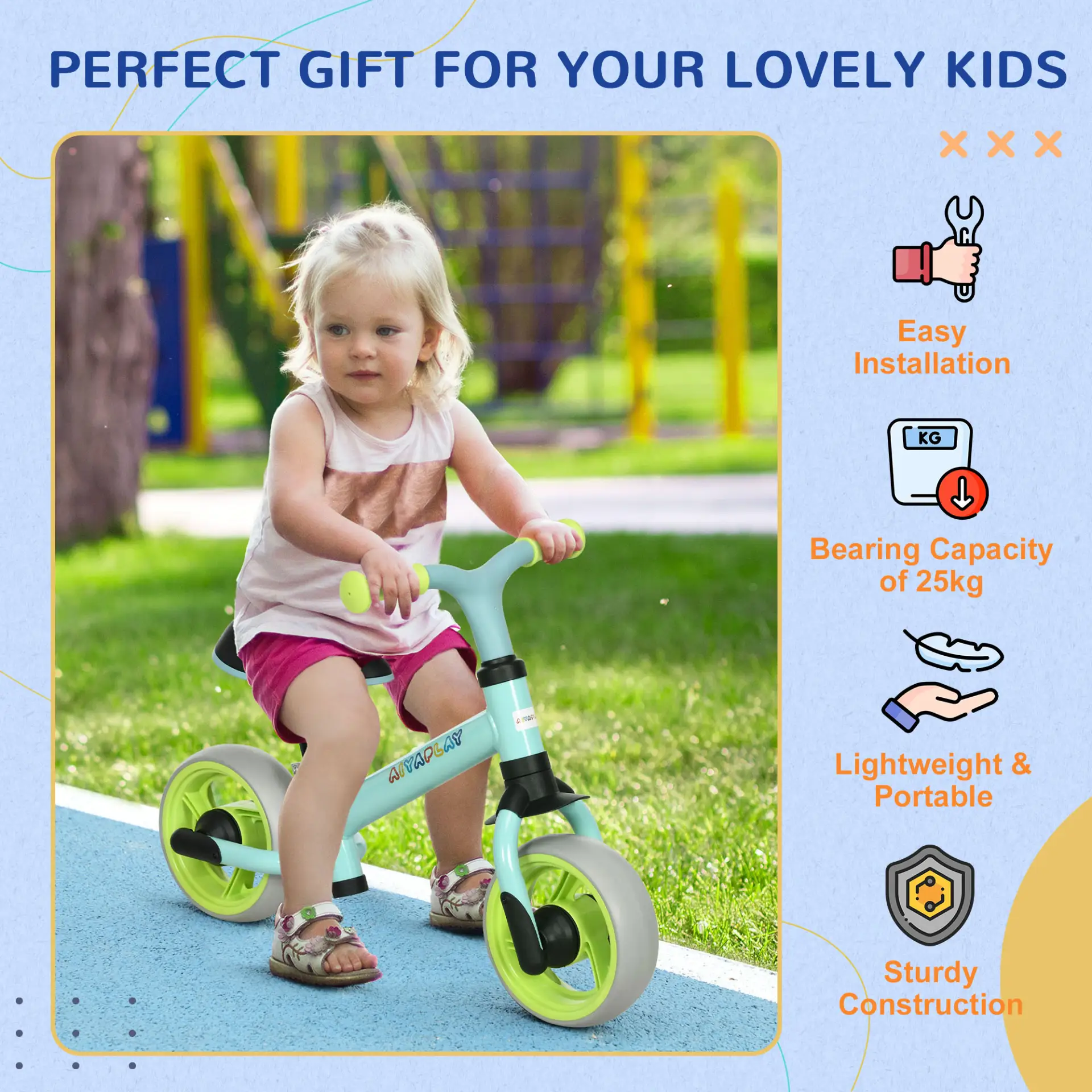 AIYAPLAY 8" Balance Bike, Lightweight Training Bike for Children, with Adjustable Seat, EVA Wheels, Easy installation - Green by All Mart Bristol Ltd