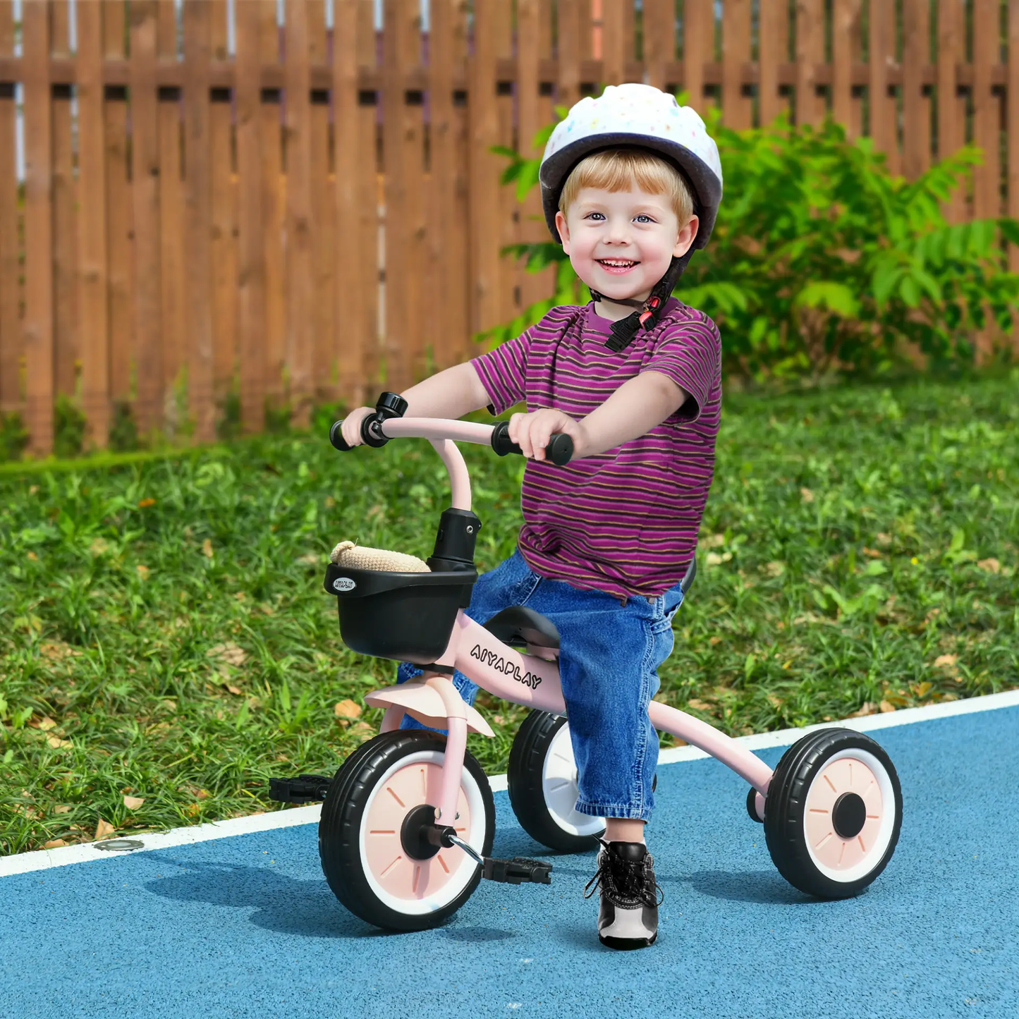 AIYAPLAY Kids Trike, Tricycle, with Adjustable Seat, Basket, Bell, for Ages 2-5 Years - Pink by All Mart Bristol Ltd