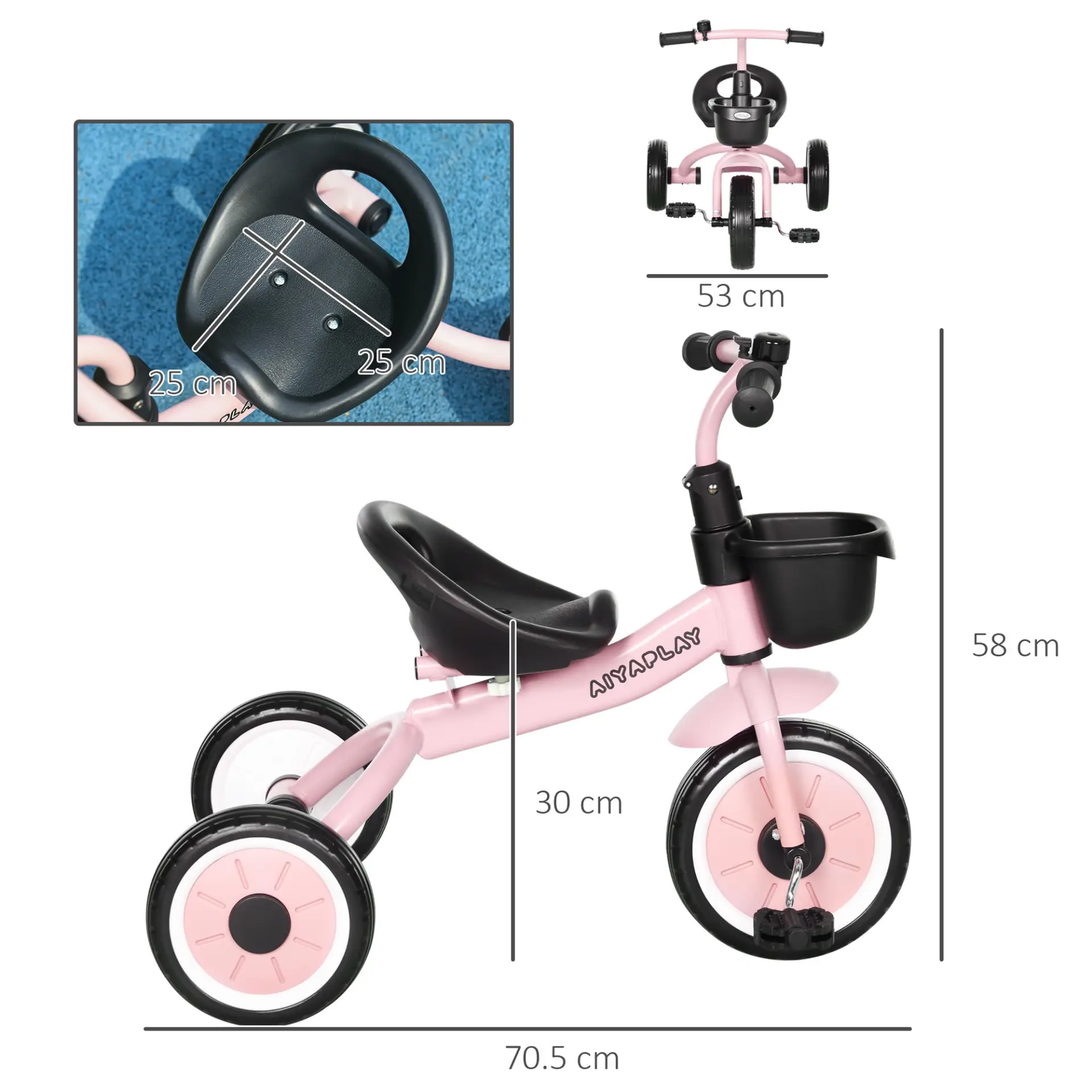 AIYAPLAY Kids Trike, Tricycle, with Adjustable Seat, Basket, Bell, for Ages 2-5 Years - Pink by All Mart Bristol Ltd