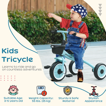 AIYAPLAY Kids Trike, Tricycle, with Adjustable Seat, Basket, Bell, for Ages 2-5 Years - Blue by All Mart Bristol Ltd
