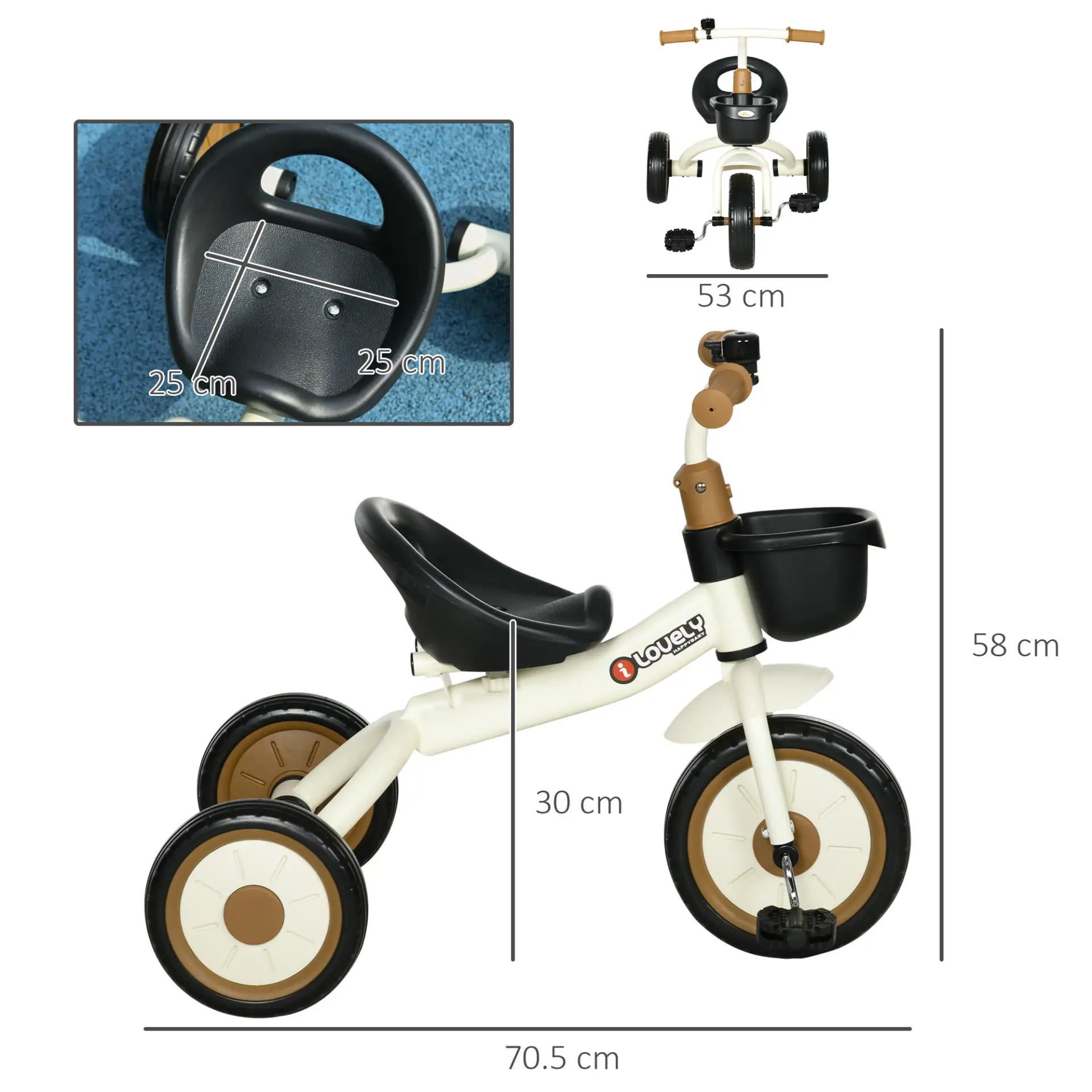 AIYAPLAY Kids Trike, Tricycle, with Adjustable Seat, Basket, Bell, for Ages 2-5 Years - White by All Mart Bristol Ltd