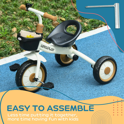 AIYAPLAY Kids Trike, Tricycle, with Adjustable Seat, Basket, Bell, for Ages 2-5 Years - White by All Mart Bristol Ltd