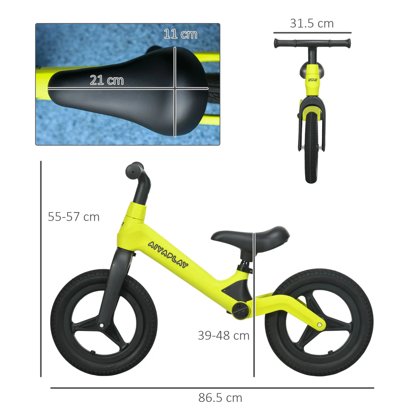AIYAPLAY Balance Bike with Adjustable Seat and Handlebar, PU Wheels, No Pedal, for Ages 30-60 Months - Green by All Mart Bristol Ltd