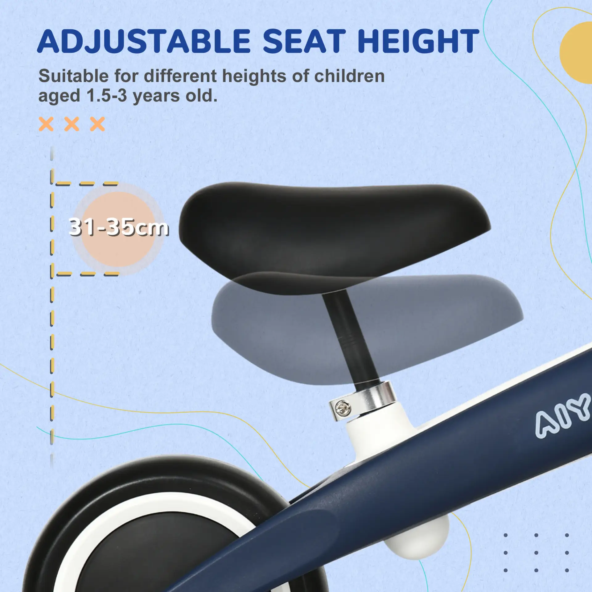 AIYAPLAY Baby Balance Bike, with Adjustable Seat, for 1.5-3 Years - Blue by All Mart Bristol Ltd