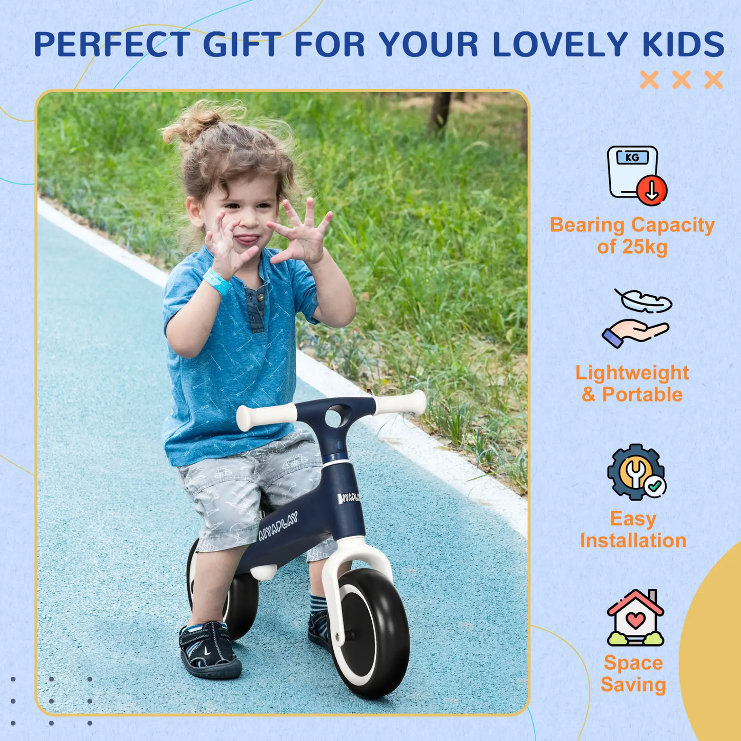 AIYAPLAY Baby Balance Bike, with Adjustable Seat, for 1.5-3 Years - Blue by All Mart Bristol Ltd