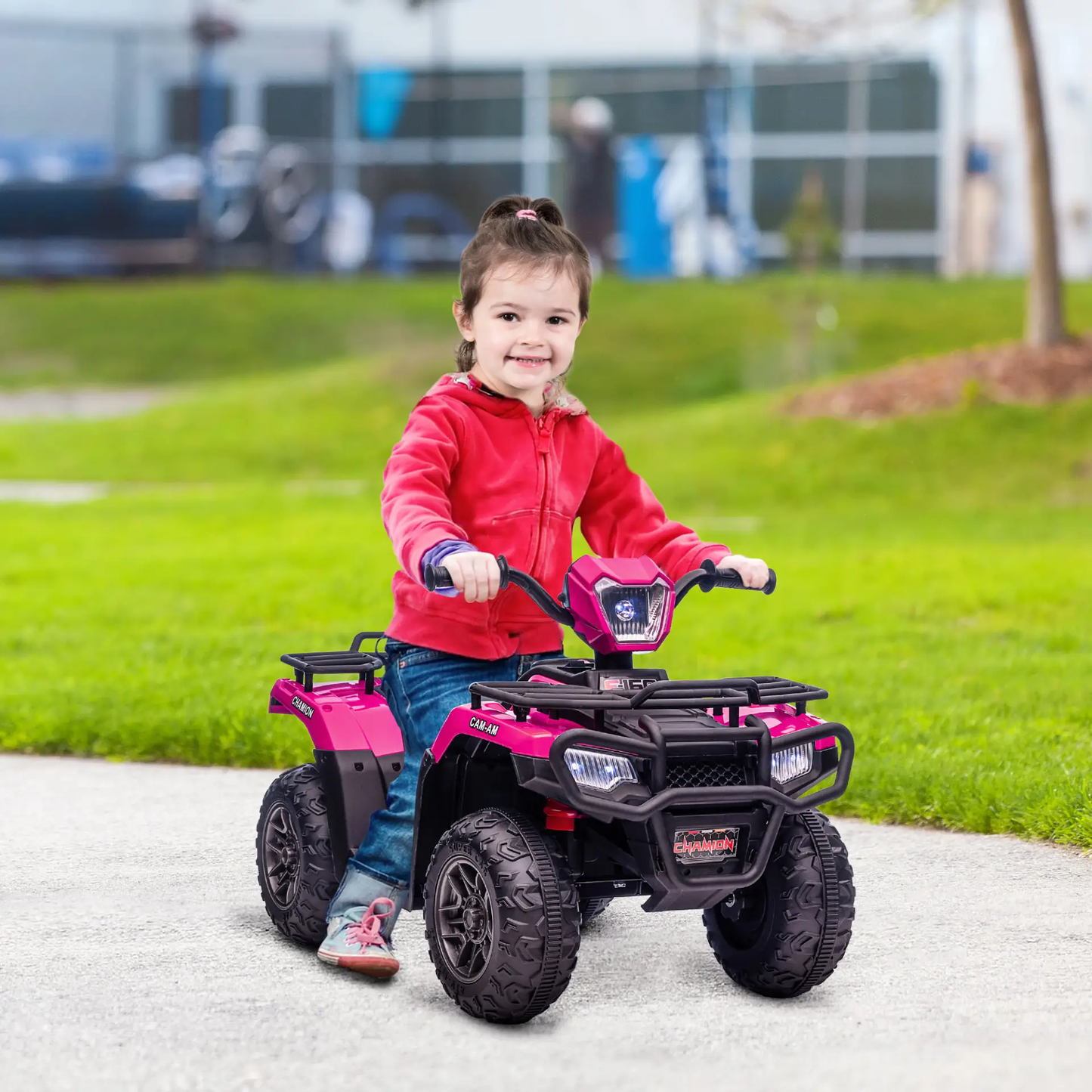 HOMCOM 12V Kids Quad Bike with Forward, Reverse Functions, Ride-On ATV w/ Music, LED, Headlights, for Ages 3-5 Years - Pink by All Mart Bristol Ltd