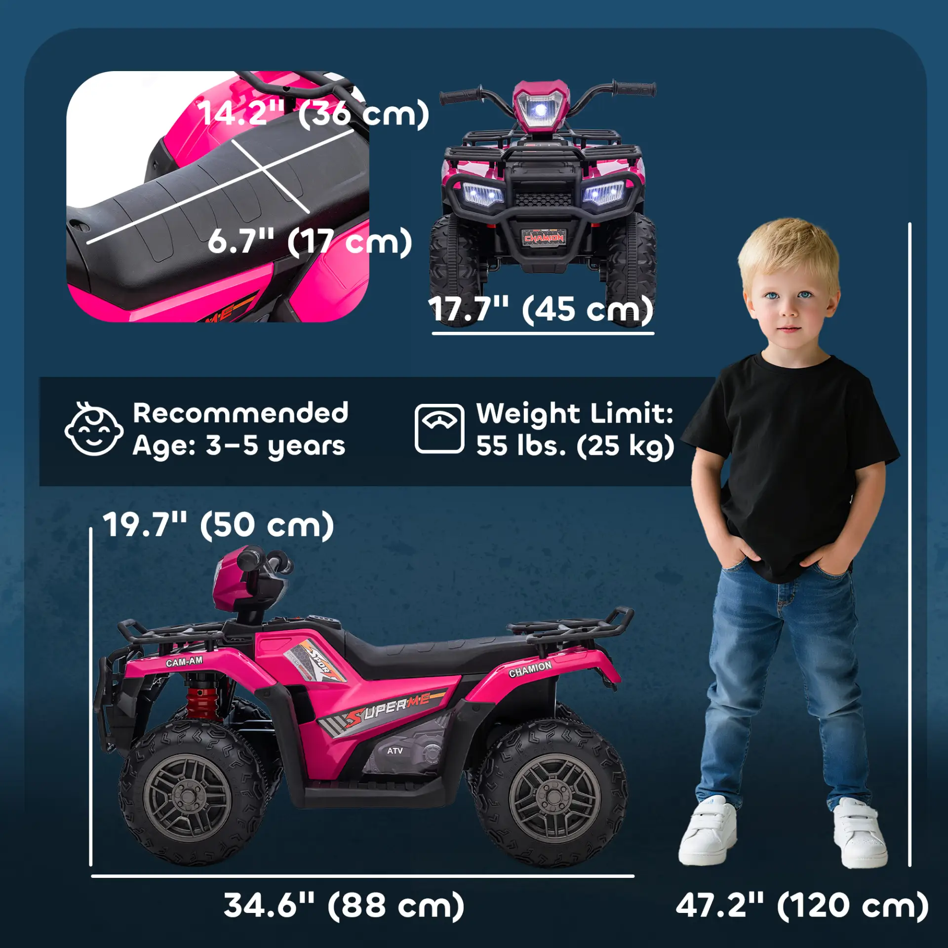 HOMCOM 12V Kids Quad Bike with Forward, Reverse Functions, Ride-On ATV w/ Music, LED, Headlights, for Ages 3-5 Years - Pink by All Mart Bristol Ltd