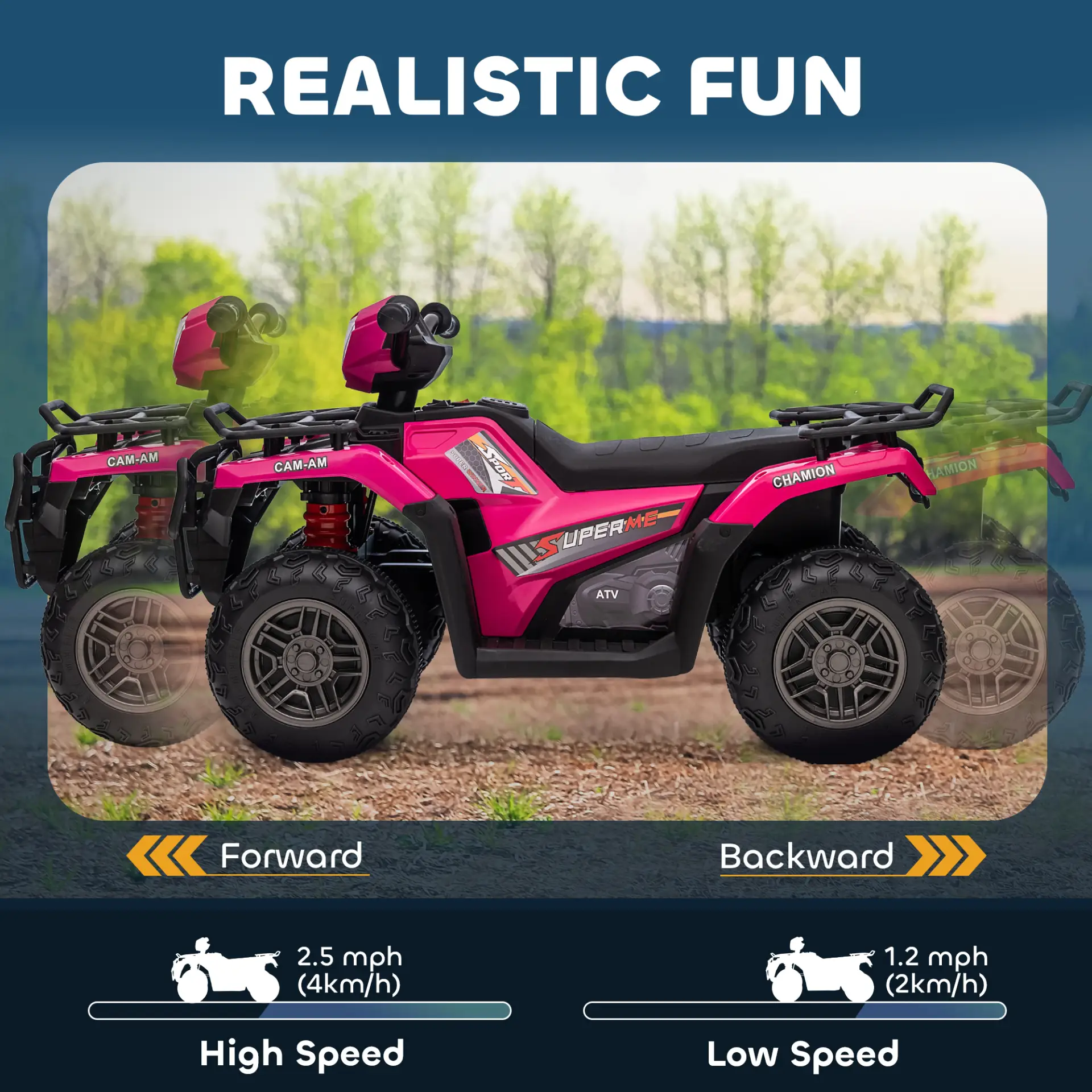 HOMCOM 12V Kids Quad Bike with Forward, Reverse Functions, Ride-On ATV w/ Music, LED, Headlights, for Ages 3-5 Years - Pink by All Mart Bristol Ltd