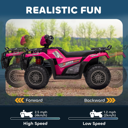 HOMCOM 12V Kids Quad Bike with Forward, Reverse Functions, Ride-On ATV w/ Music, LED, Headlights, for Ages 3-5 Years - Pink by All Mart Bristol Ltd