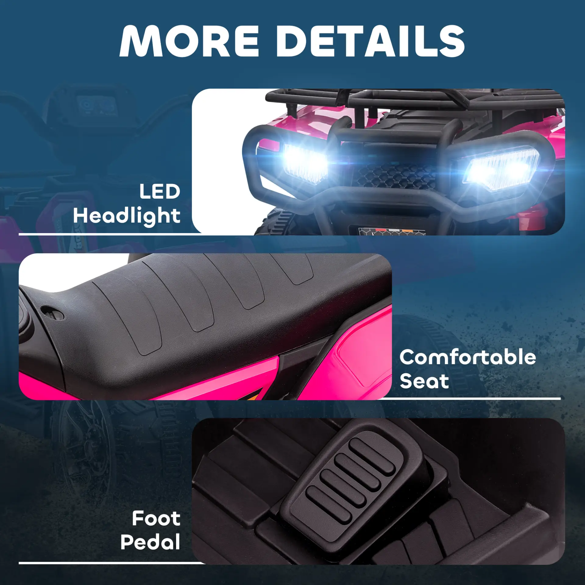 HOMCOM 12V Kids Quad Bike with Forward, Reverse Functions, Ride-On ATV w/ Music, LED, Headlights, for Ages 3-5 Years - Pink by All Mart Bristol Ltd