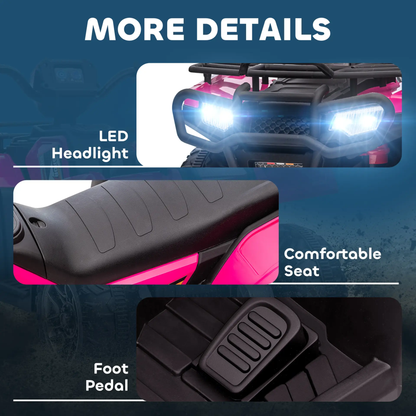 HOMCOM 12V Kids Quad Bike with Forward, Reverse Functions, Ride-On ATV w/ Music, LED, Headlights, for Ages 3-5 Years - Pink by All Mart Bristol Ltd