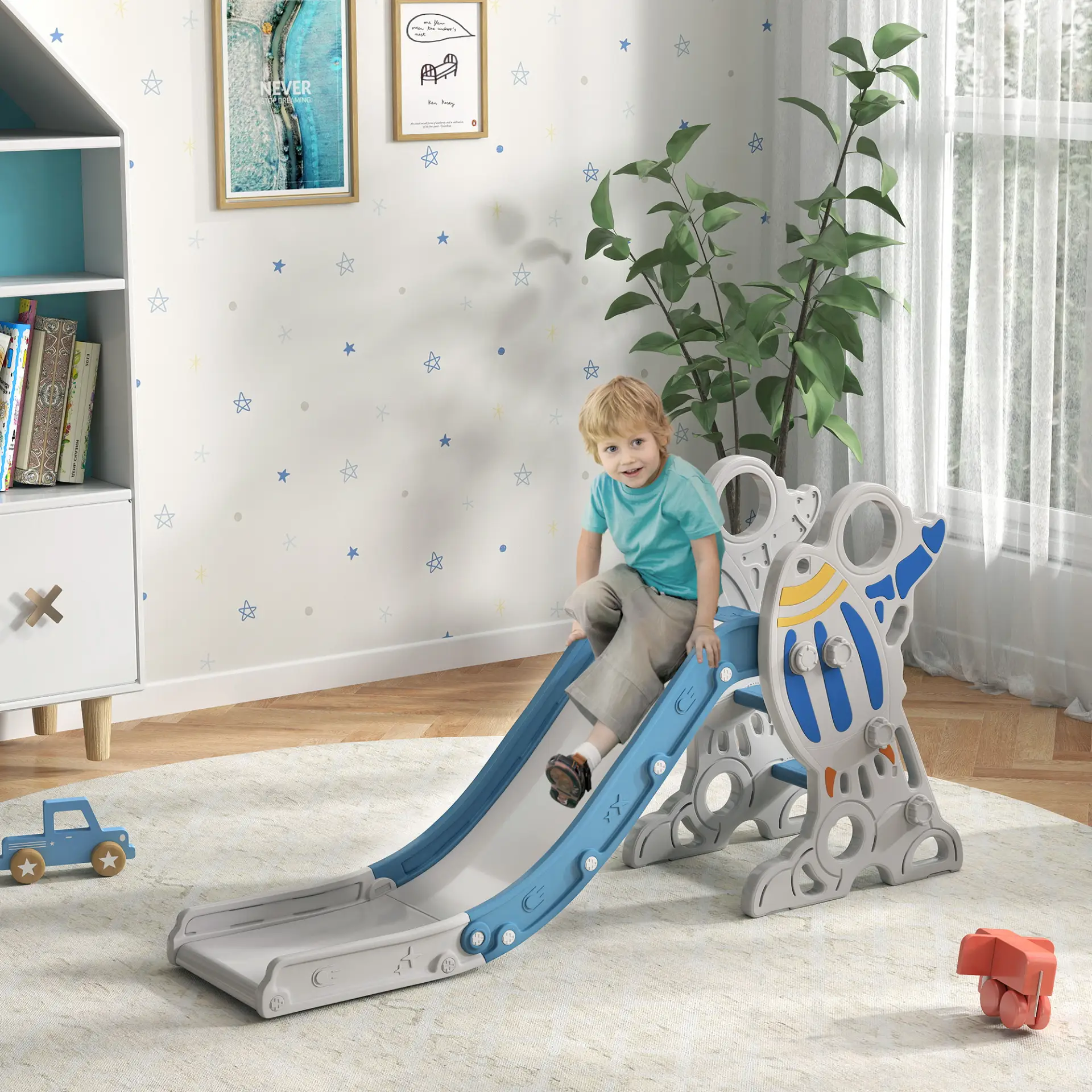 AIYAPLAY Space-Themed Baby Slide, Indoor Freestanding Kids Slide, for Ages 1.5-3 Years - Blue by All Mart Bristol Ltd