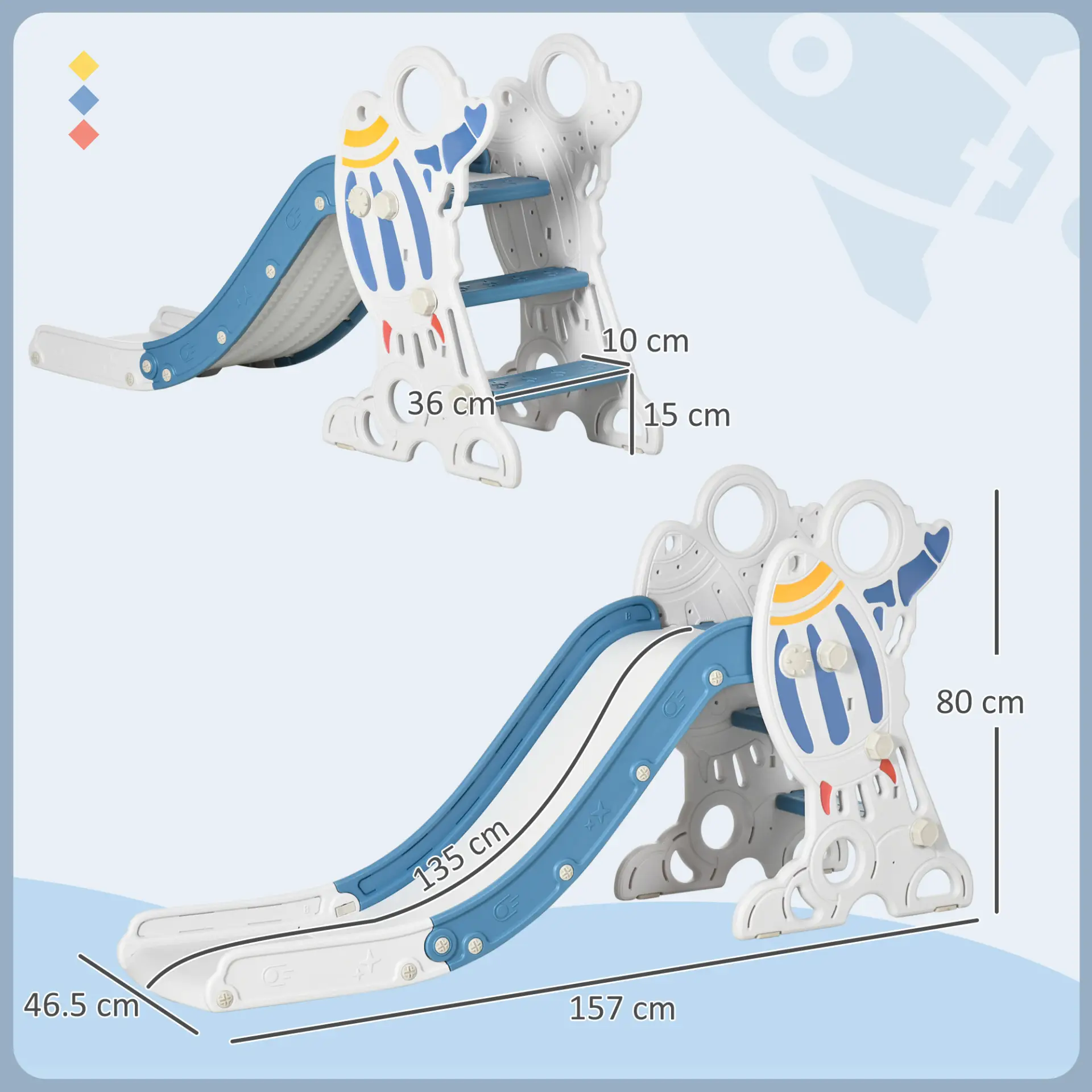 AIYAPLAY Space-Themed Baby Slide, Indoor Freestanding Kids Slide, for Ages 1.5-3 Years - Blue by All Mart Bristol Ltd