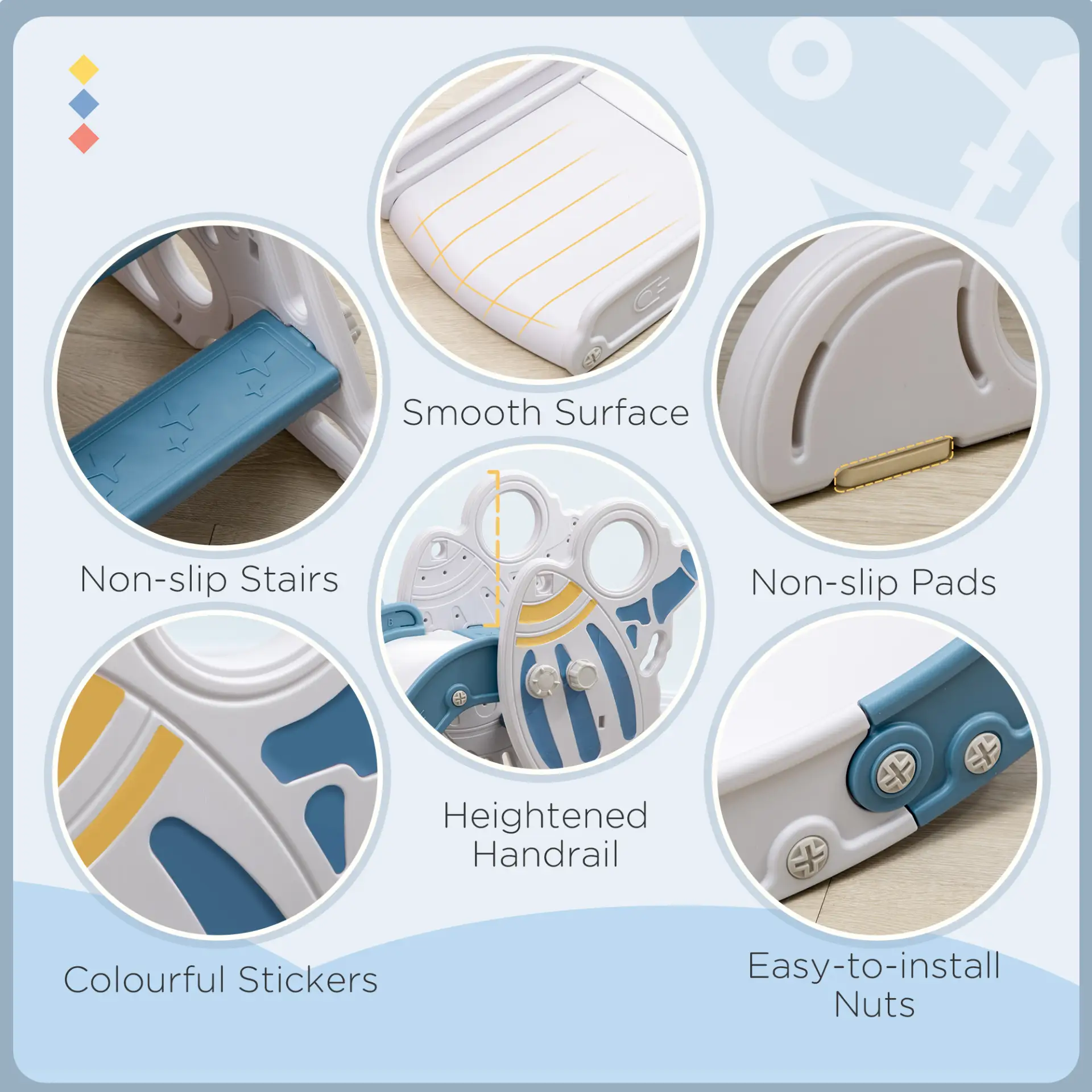 AIYAPLAY Space-Themed Baby Slide, Indoor Freestanding Kids Slide, for Ages 1.5-3 Years - Blue by All Mart Bristol Ltd