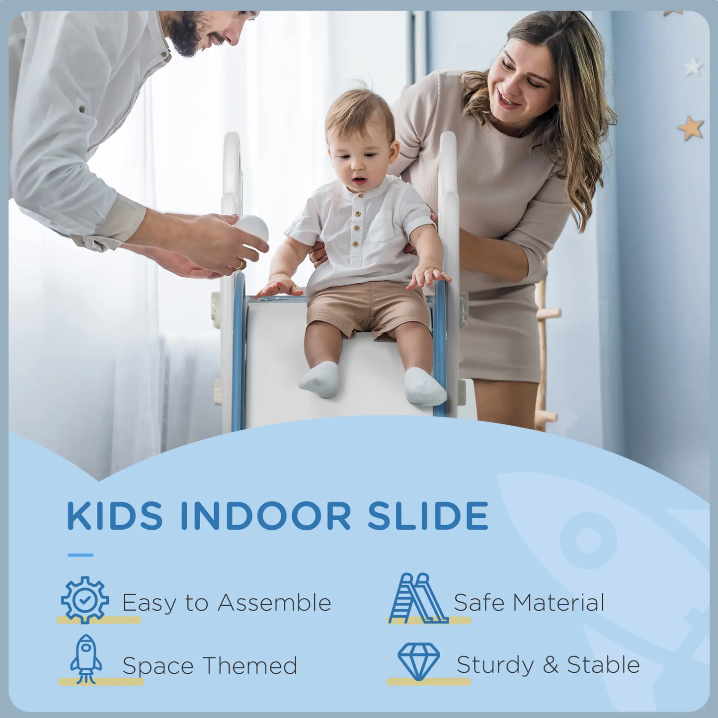 AIYAPLAY Space-Themed Baby Slide, Indoor Freestanding Kids Slide, for Ages 1.5-3 Years - Blue by All Mart Bristol Ltd