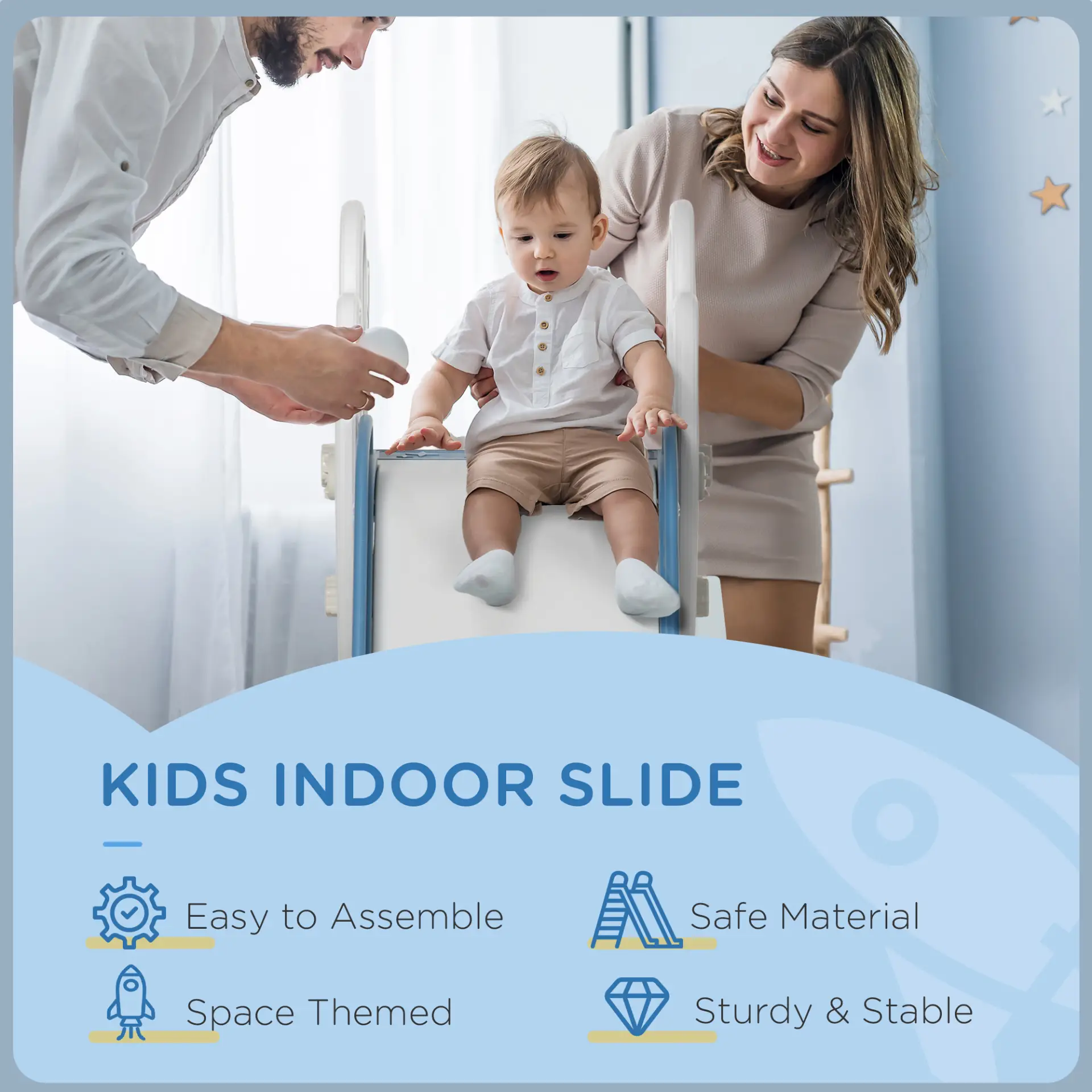 AIYAPLAY Space-Themed Baby Slide, Indoor Freestanding Kids Slide, for Ages 1.5-3 Years - Blue by All Mart Bristol Ltd