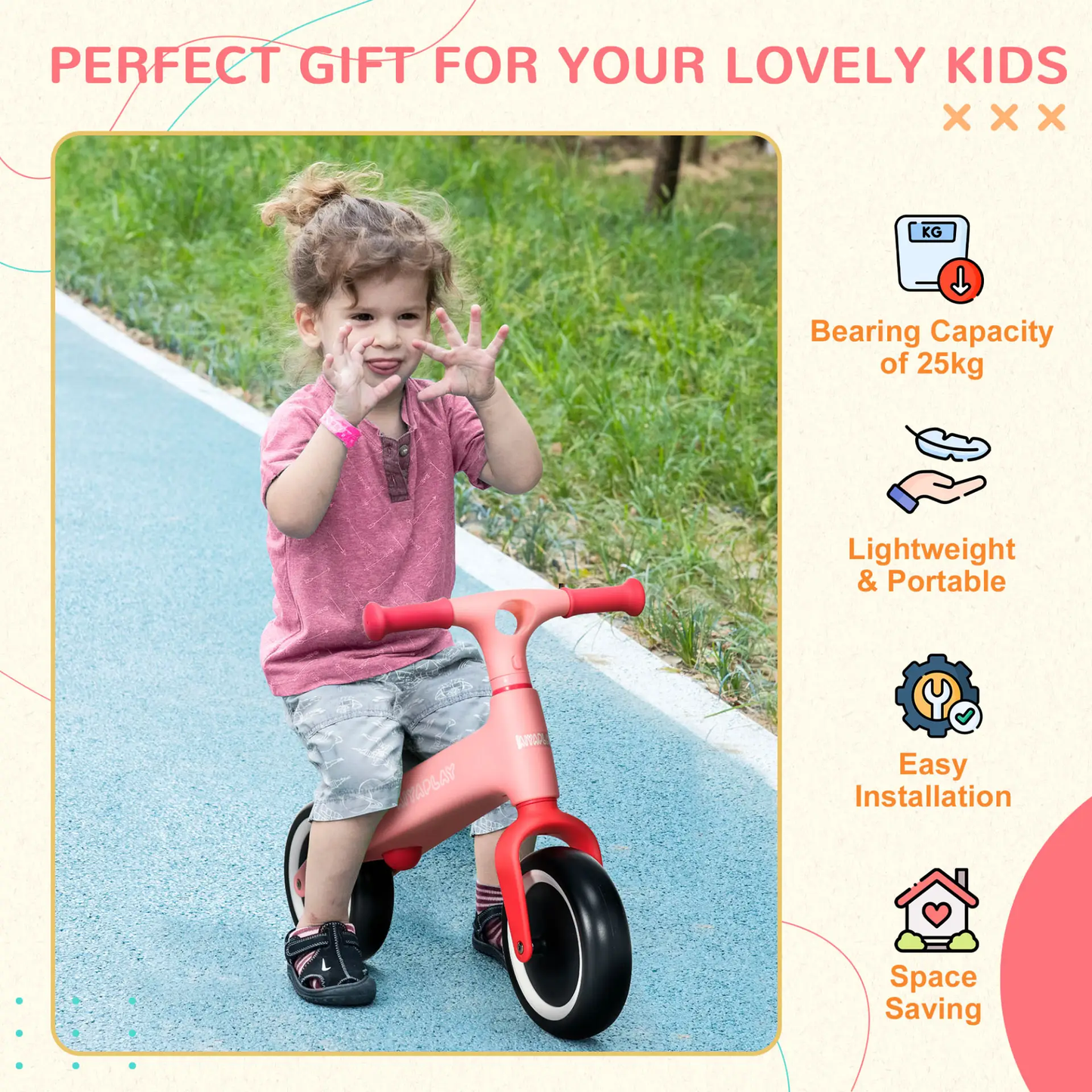 AIYAPLAY Baby Balance Bike, with Adjustable Seat, for 1.5-3 Years - Pink by All Mart Bristol Ltd