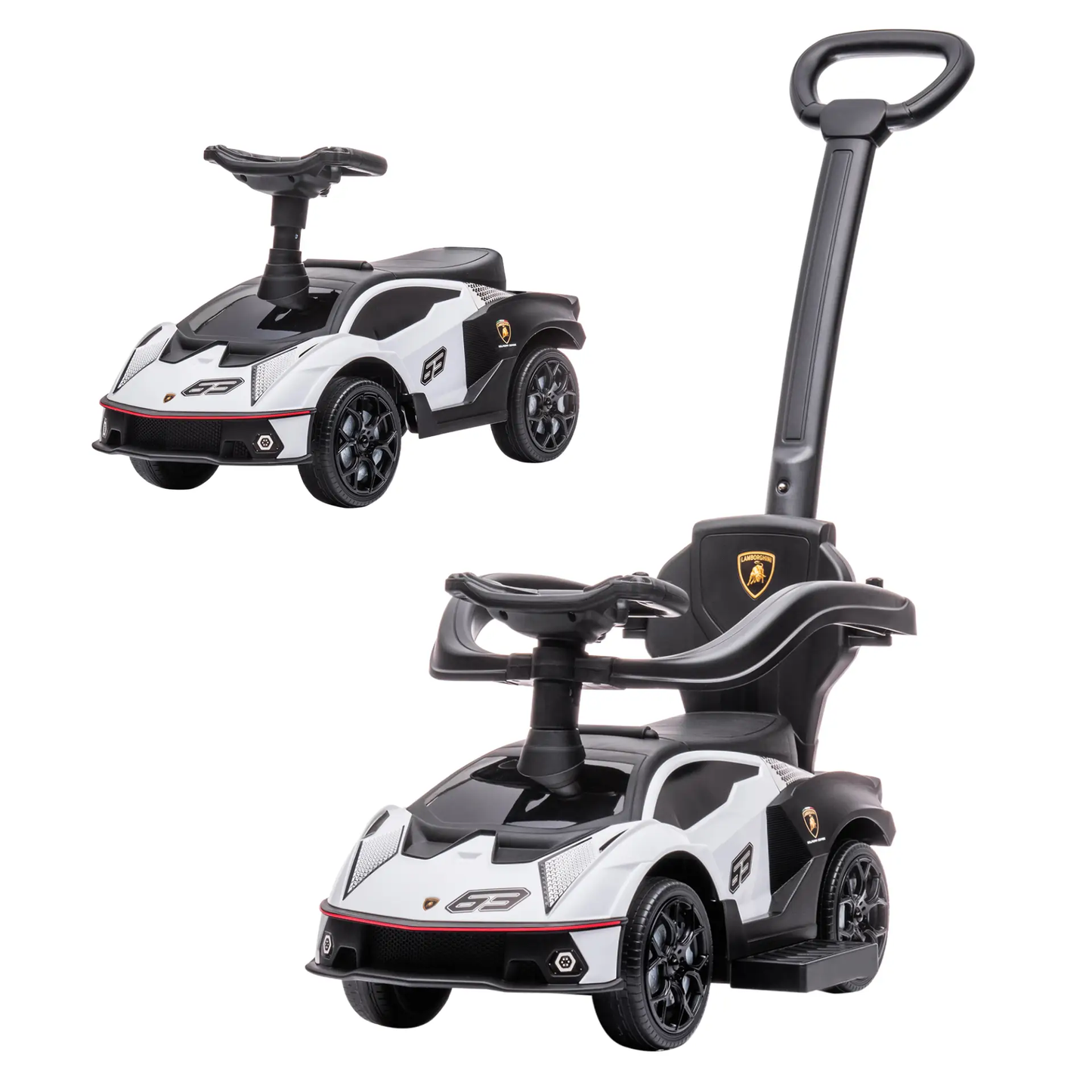 AIYAPLAY Licensed 2 in 1 Baby Ride on Push Car Toddler Push Along Car with Parent Handle Foot To Floor Slider with Horn Steering Wheel NO POWER for 1 - 3 Years, White by All Mart Bristol Ltd