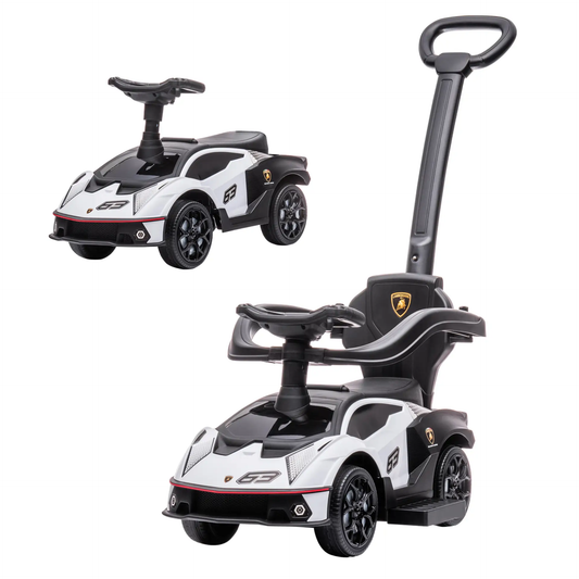 AIYAPLAY Licensed 2 in 1 Baby Ride on Push Car Toddler Push Along Car with Parent Handle Foot To Floor Slider with Horn Steering Wheel NO POWER for 1 - 3 Years, White by All Mart Bristol Ltd