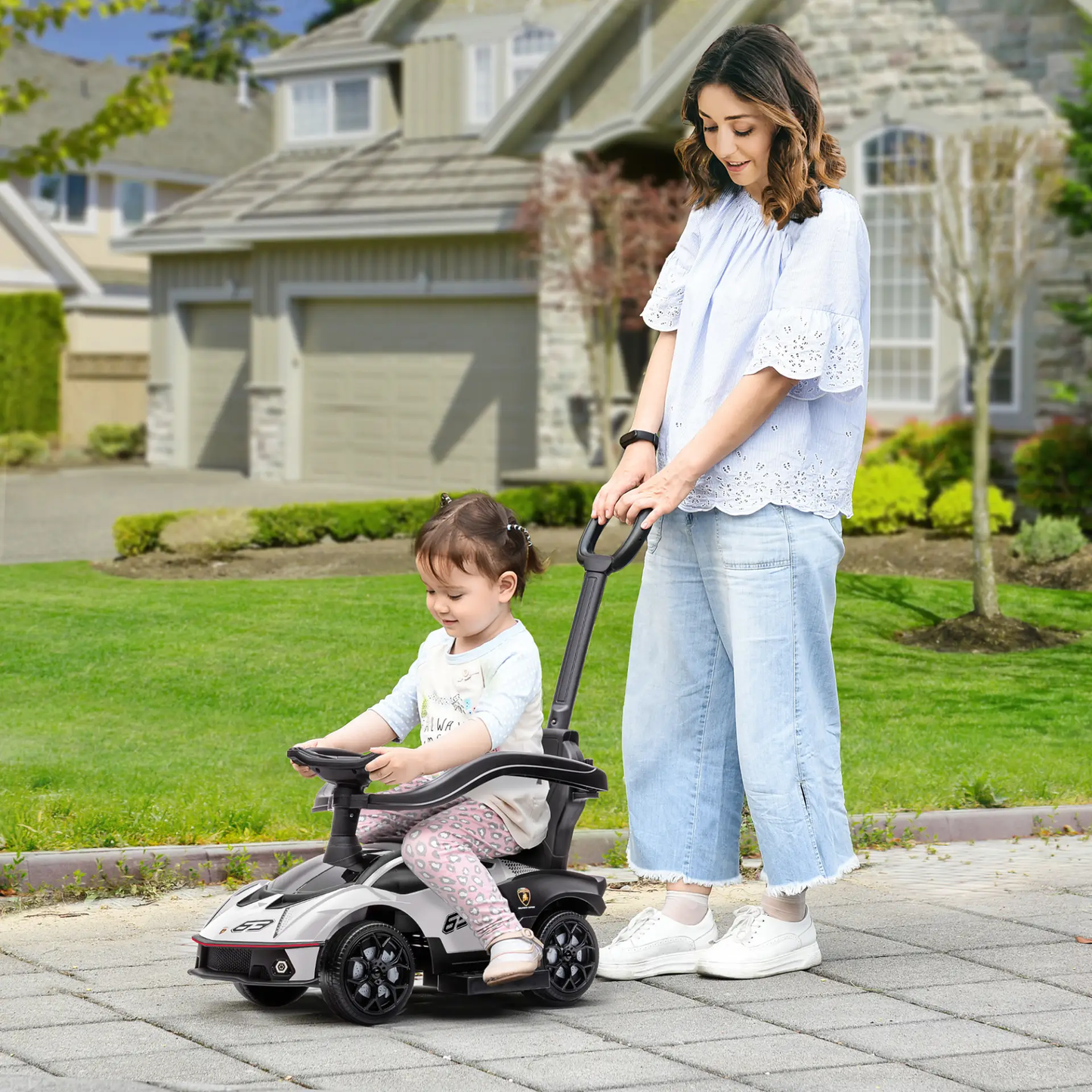 AIYAPLAY Licensed 2 in 1 Baby Ride on Push Car Toddler Push Along Car with Parent Handle Foot To Floor Slider with Horn Steering Wheel NO POWER for 1 - 3 Years, White by All Mart Bristol Ltd