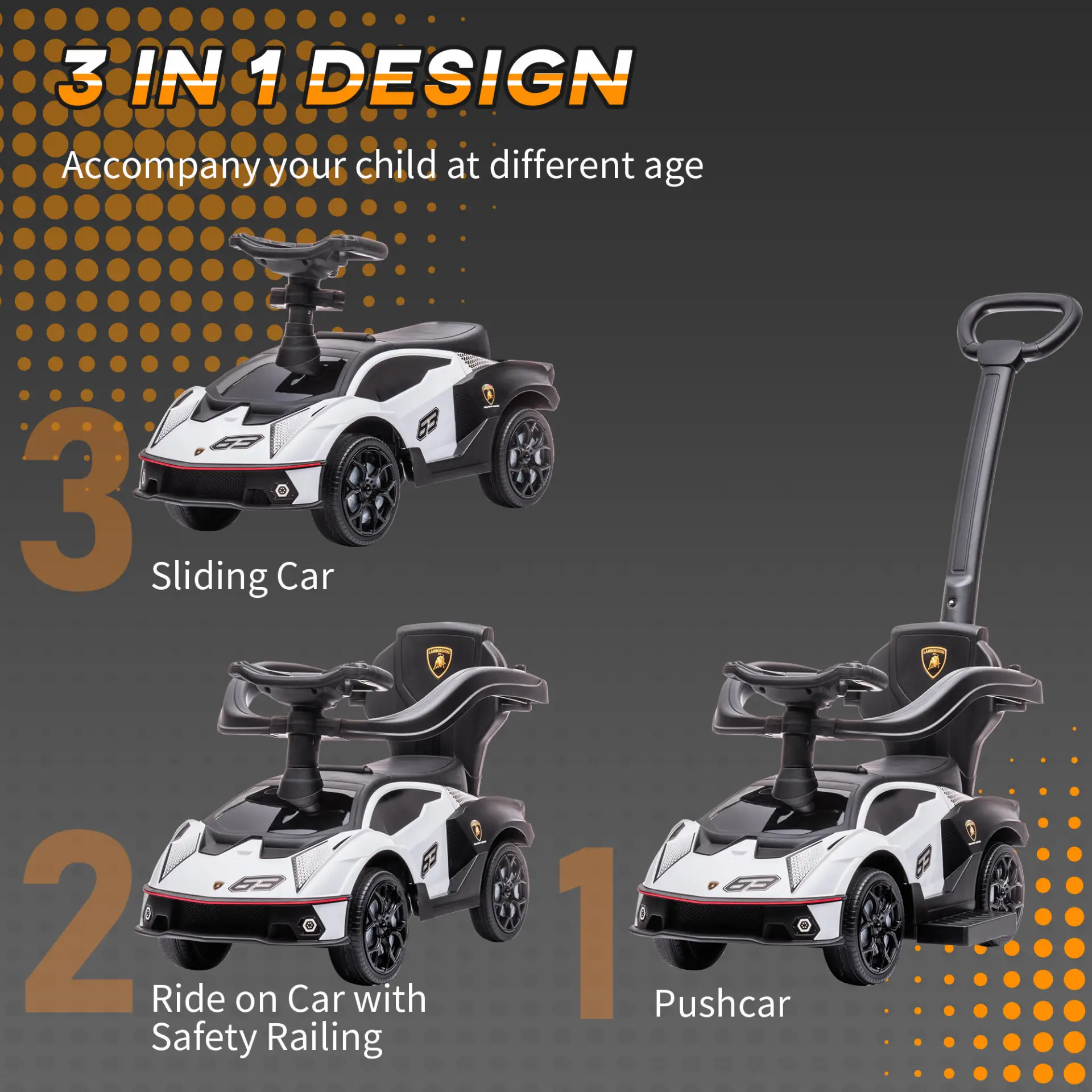 AIYAPLAY Licensed 2 in 1 Baby Ride on Push Car Toddler Push Along Car with Parent Handle Foot To Floor Slider with Horn Steering Wheel NO POWER for 1 - 3 Years, White by All Mart Bristol Ltd