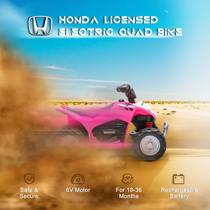 AIYAPLAY Honda Licensed Kids Electric Quad Bike, 6V ATV Ride On for Ages 1.5-3 Years, Pink by All Mart Bristol Ltd