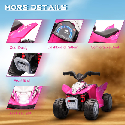 AIYAPLAY Honda Licensed Kids Electric Quad Bike, 6V ATV Ride On for Ages 1.5-3 Years, Pink by All Mart Bristol Ltd