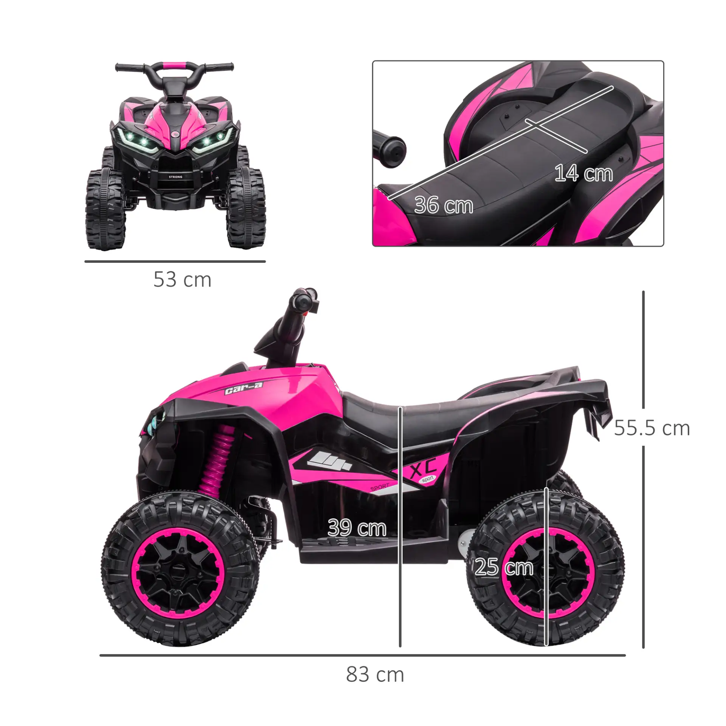 HOMCOM 12V Ride-On Quad Bike w/ Music, Horn, for Ages 3-5 Years - Pink by All Mart Bristol Ltd