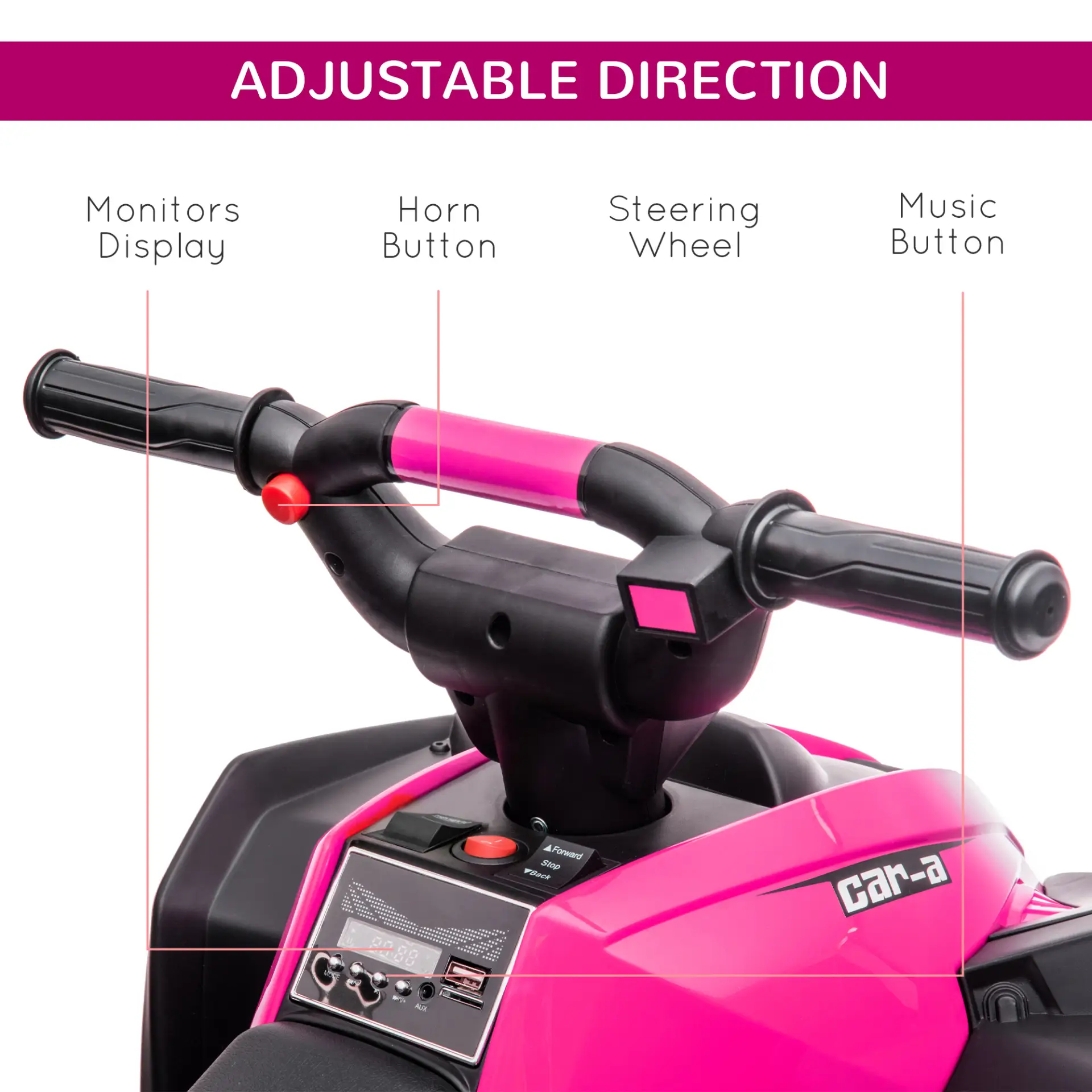 HOMCOM 12V Ride-On Quad Bike w/ Music, Horn, for Ages 3-5 Years - Pink by All Mart Bristol Ltd