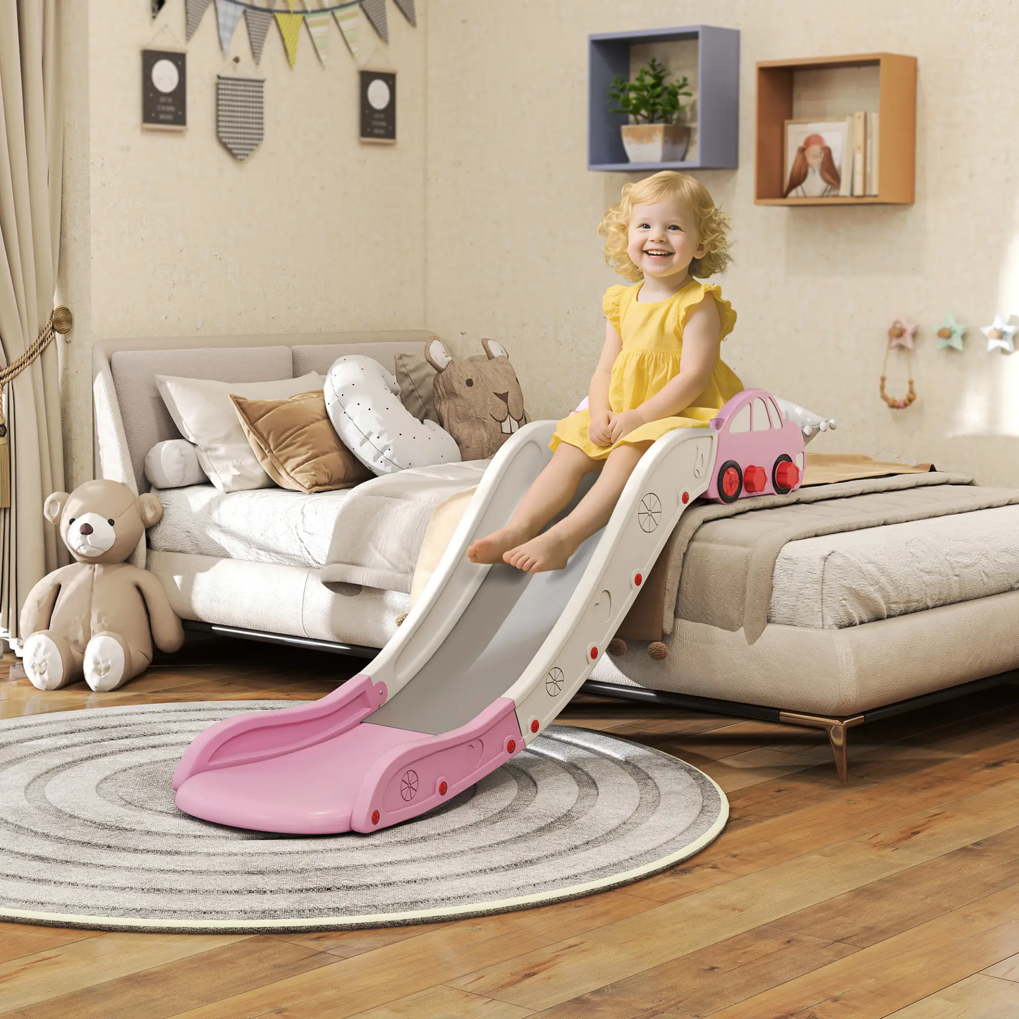 AIYAPLAY Kids Slide for Bed, Sofa, with Extended Length, Easy to assemble and Store, Pink by All Mart Bristol Ltd