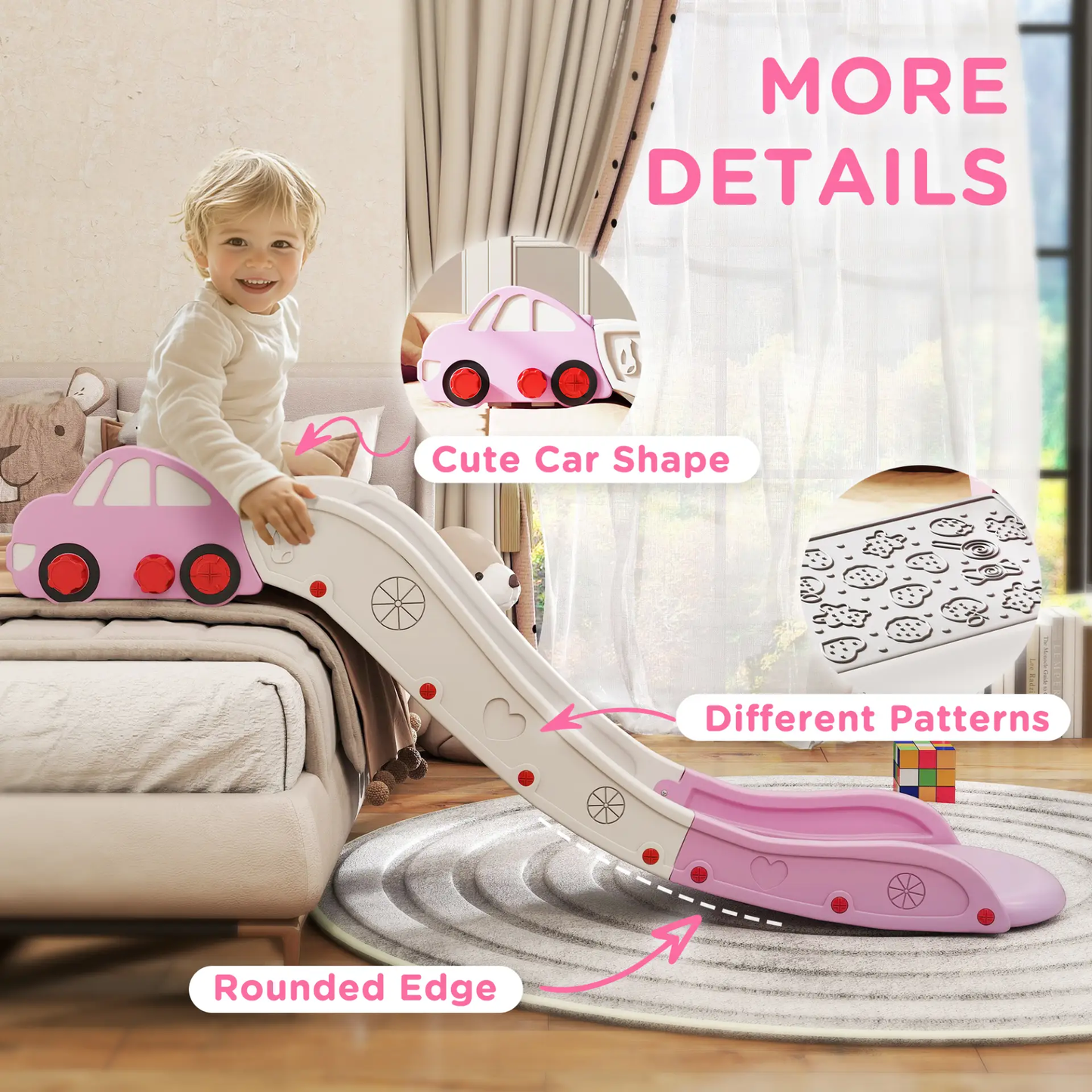 AIYAPLAY Kids Slide for Bed, Sofa, with Extended Length, Easy to assemble and Store, Pink by All Mart Bristol Ltd