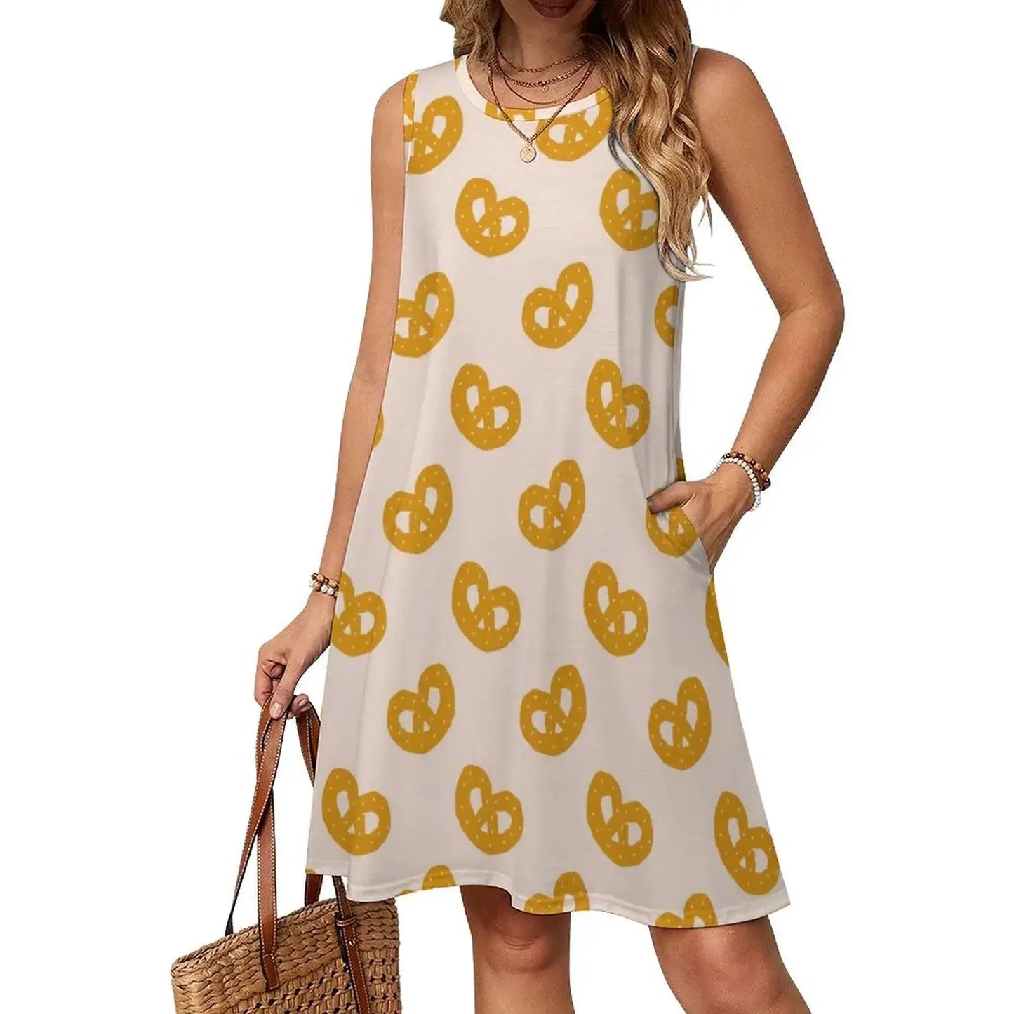 Pretzel Pink Pattern Women's Hip Hop Streetwear Dress Graphic Print Party Club Wear Cartoon Background Texture Pattern Evening by All Mart Bristol Ltd