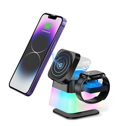 4 In 1 Rotatable Colorful Lighting Wireless Charger Stand For Phone 15 14 13 12 Pro Max 8 7 Holder Magnetic Fast Charging Station by Dropshipman