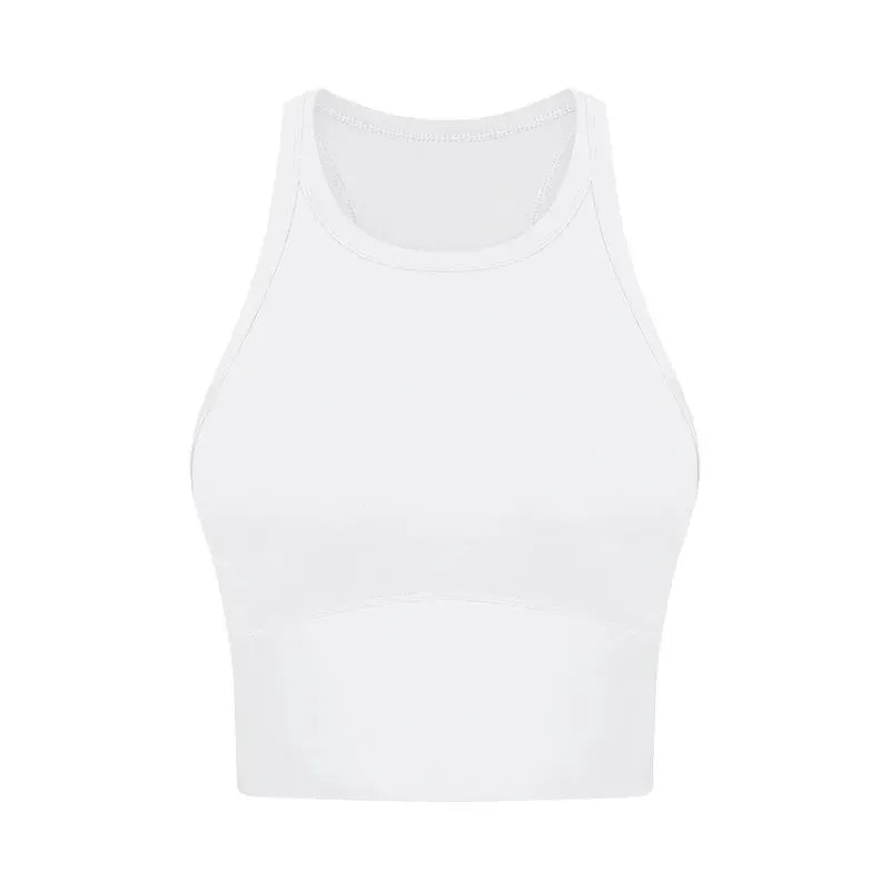 Built-in chest patch, high-end women's yoga vest, nude feel Leica gym exercise sports bra, hanging neck style by All Mart Bristol Ltd