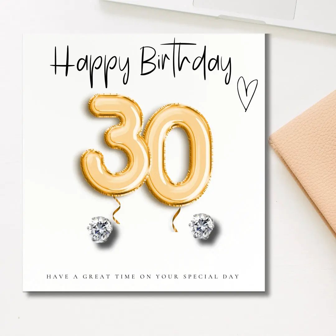 Small 30th Birthday Gold Balloons Gift Hamper - Cubic Zirconia Earrings, Chocolates & Candle by Aye Do Gifts