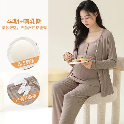 Modal Maternity Nursing Robe Set 3 Piece Postpartum Breastfeeding Pajamas with Chest Pads Hospital Labor Delivery Pregnancy Pjs by All Mart Bristol Ltd