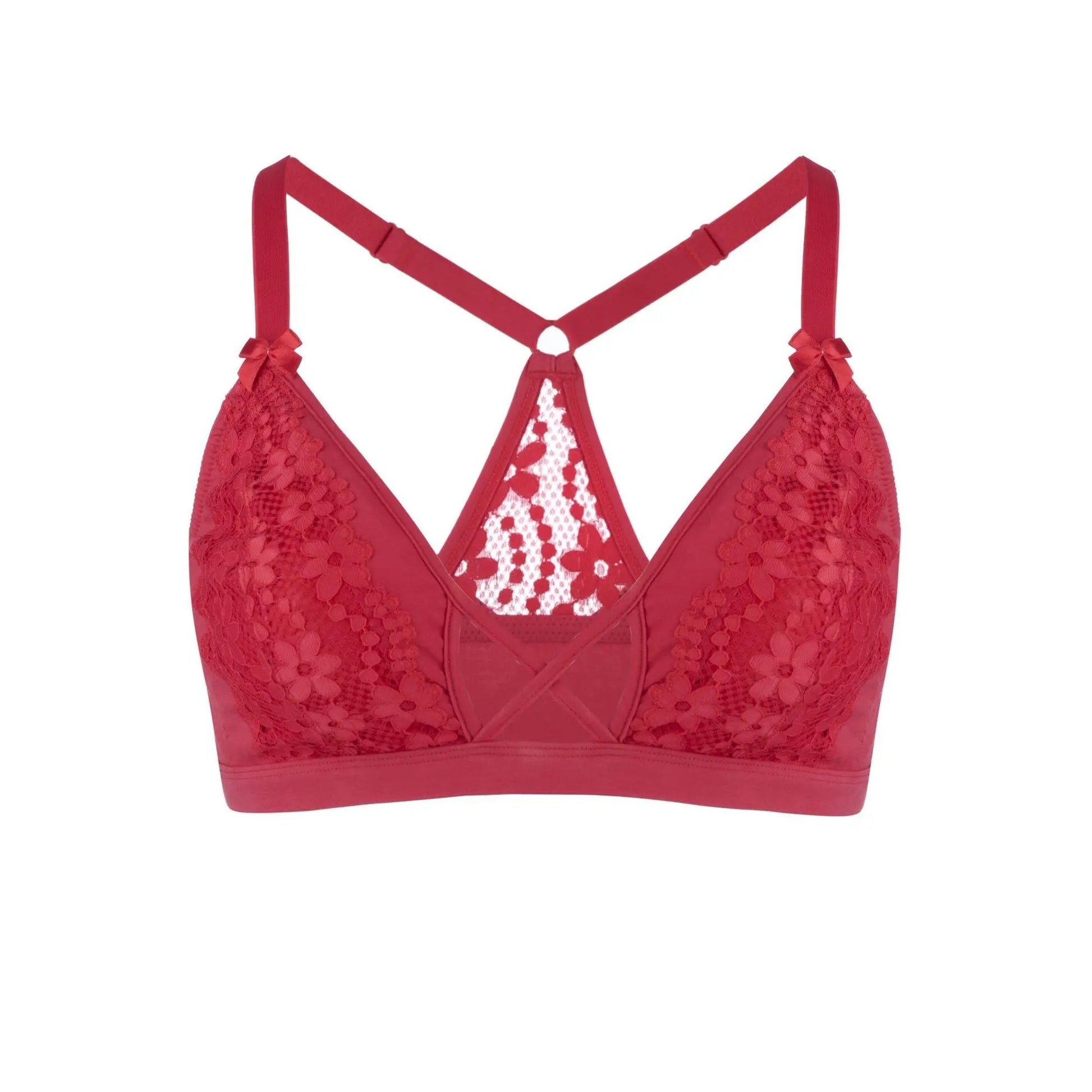 Passion Red - Lace Organic Cotton & Silk Bralette by Juliemay Lingerie