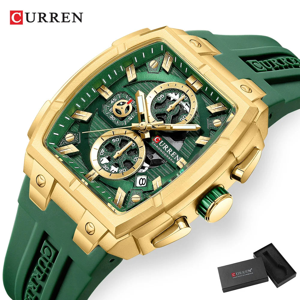CURREN Luxury Vintage Watch for Men Sports Chronograph Quartz Wristwatches with Silicone Strap,Date,Luminous by All Mart Bristol Ltd