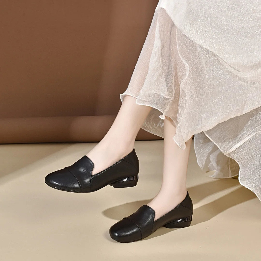 Women's shoes 2026 autumn low heel round toe flat shoes women's work shoes soft leather shallow mouth women's four season shoes by All Mart Bristol Ltd