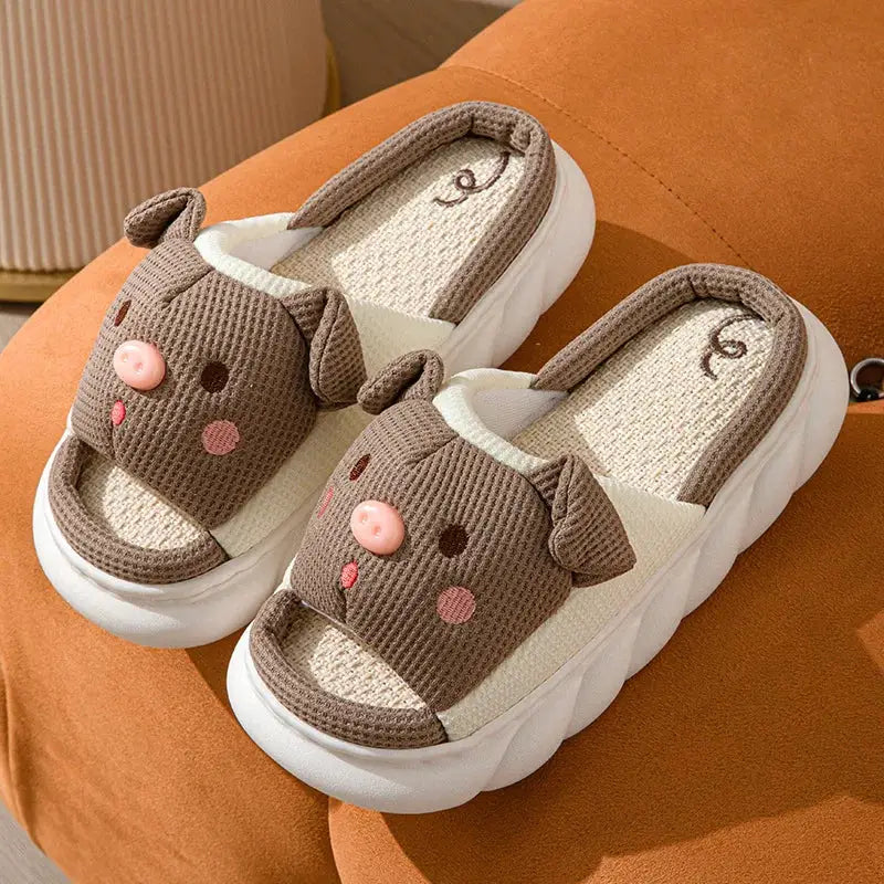 Home Linen Slipper for Women Cute Bunny Clouds Flip Flops Female Design Cozy Shoes Slides Four Season Platform Couples Sandals by All Mart Bristol Ltd