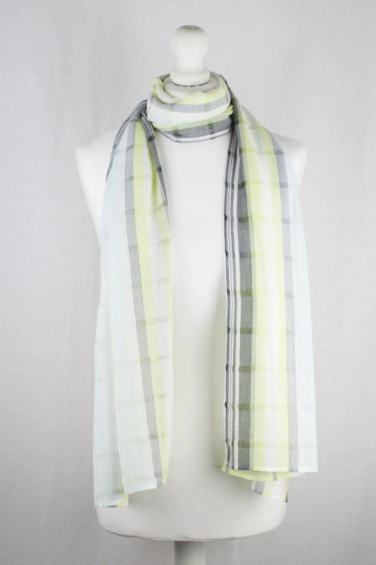 Leno Weave Stripes Cotton Scarf - Aqua Lime by SVEZElife