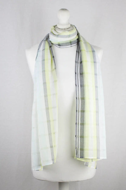 Leno Weave Stripes Cotton Scarf - Aqua Lime by SVEZElife