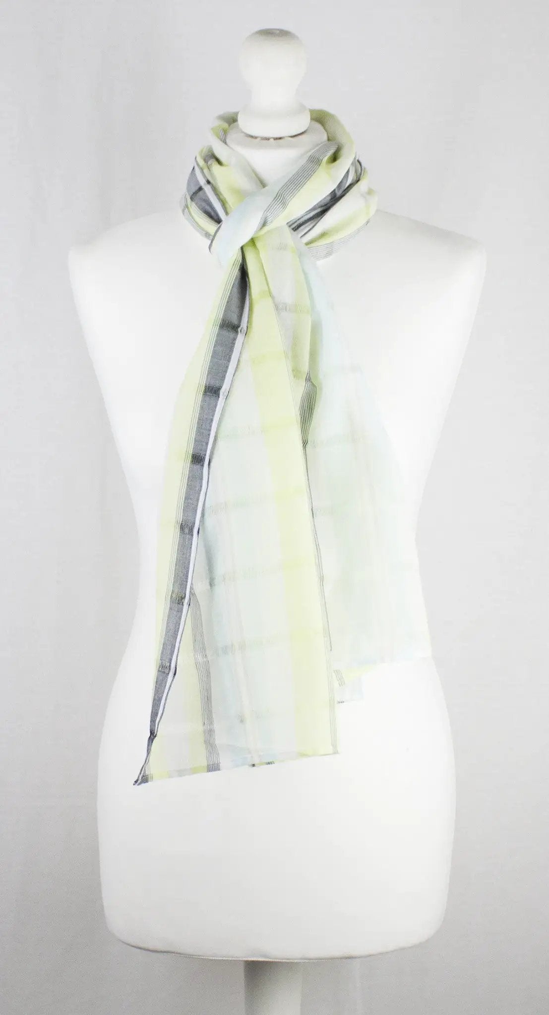 Leno Weave Stripes Cotton Scarf - Aqua Lime by SVEZElife