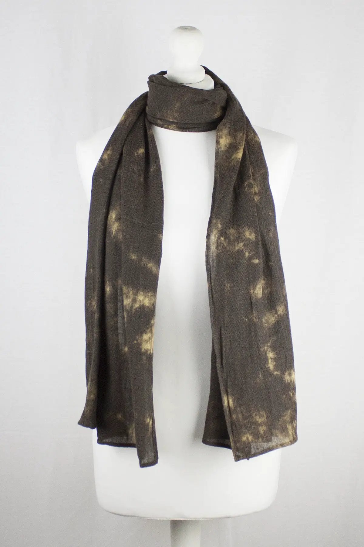 Tie-Dye Print Herringbone Weave Cotton Scarf - Brown Yellow by SVEZElife