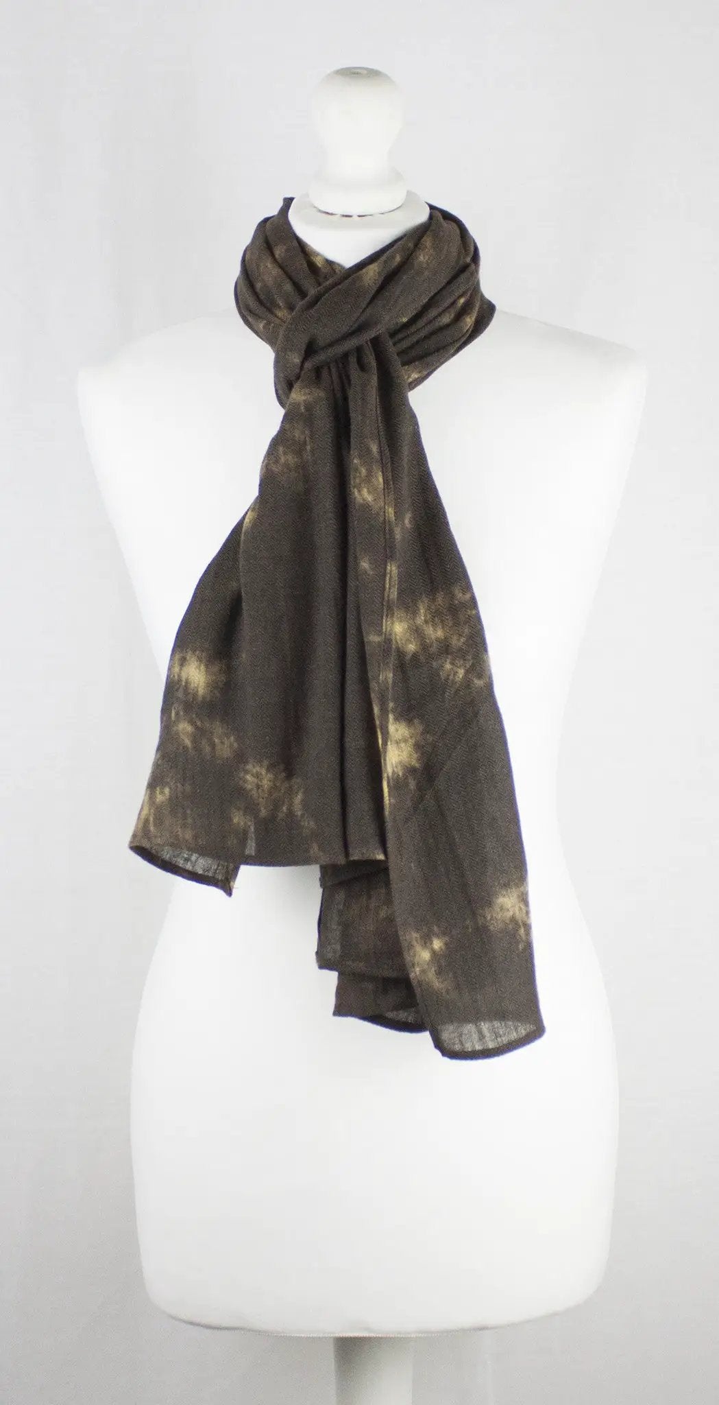 Tie-Dye Print Herringbone Weave Cotton Scarf - Brown Yellow by SVEZElife