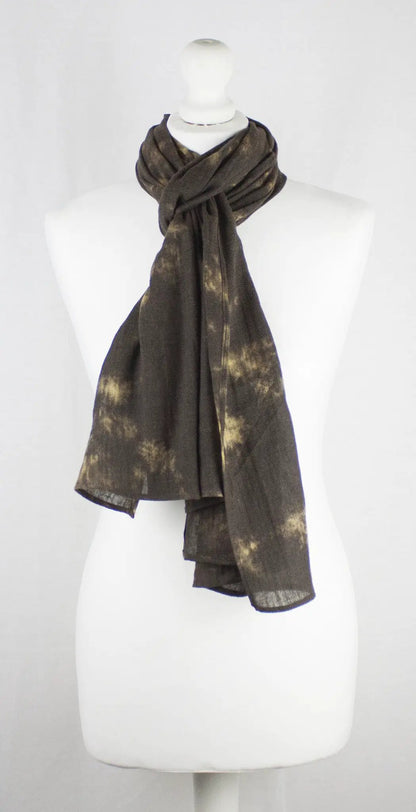 Tie-Dye Print Herringbone Weave Cotton Scarf - Brown Yellow by SVEZElife